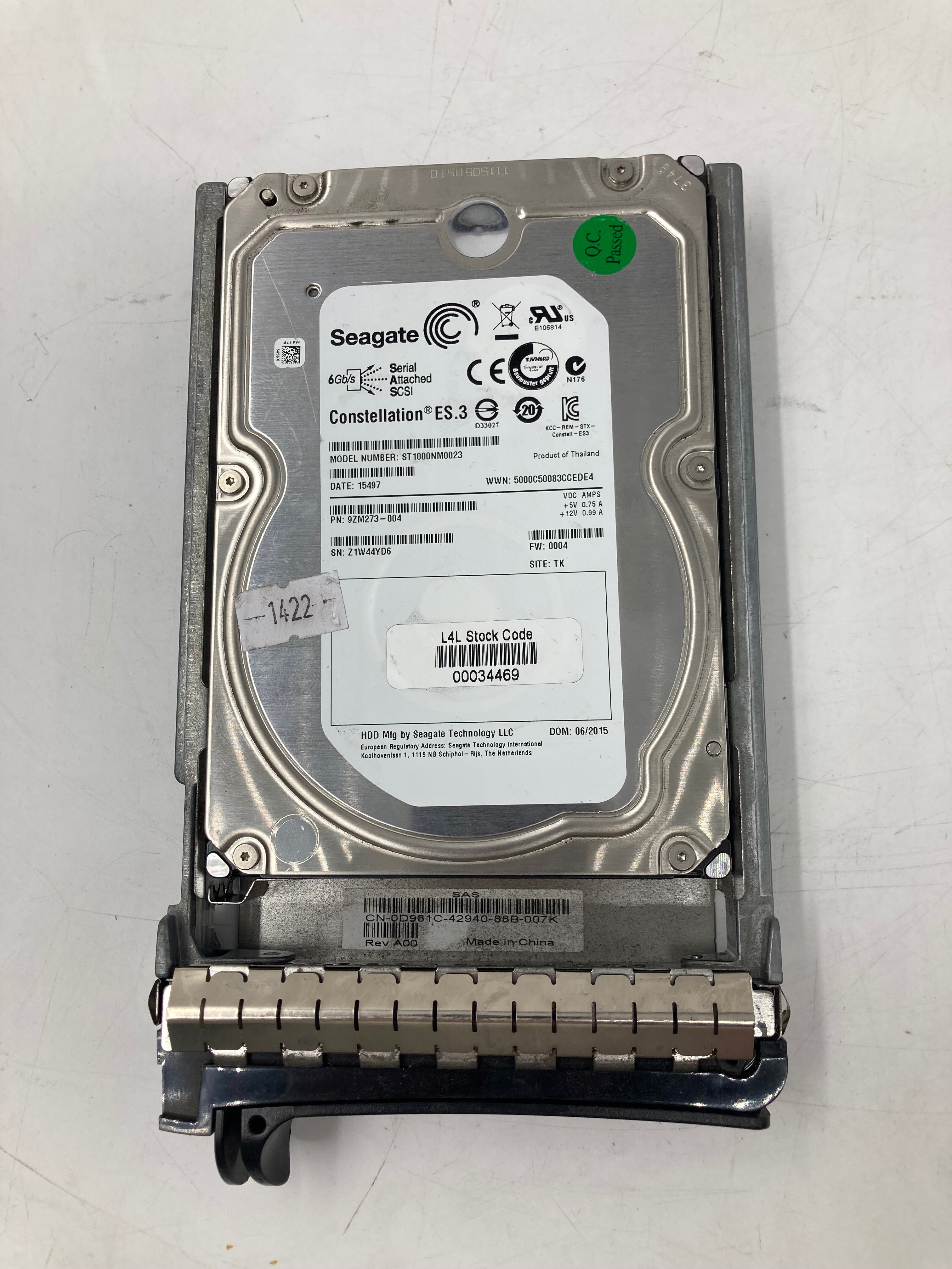 Seagate HDD 3.5" SAS 1TB 7.2K RPM 6.0 Gbps Lot of 2