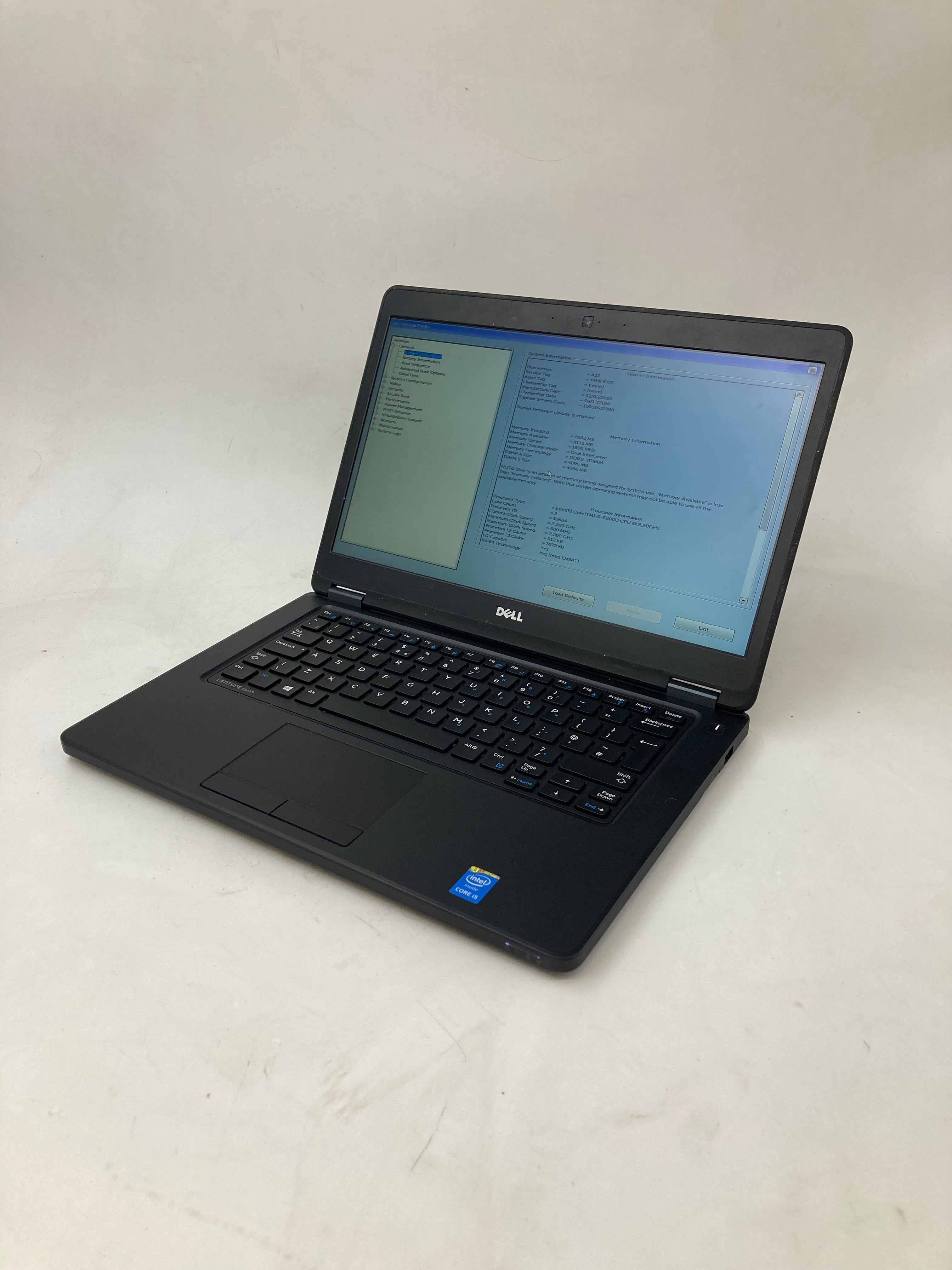 Dell Laptop Latitude E5450 14" Screen i5 5200U 8GB Ram No SSD No OS