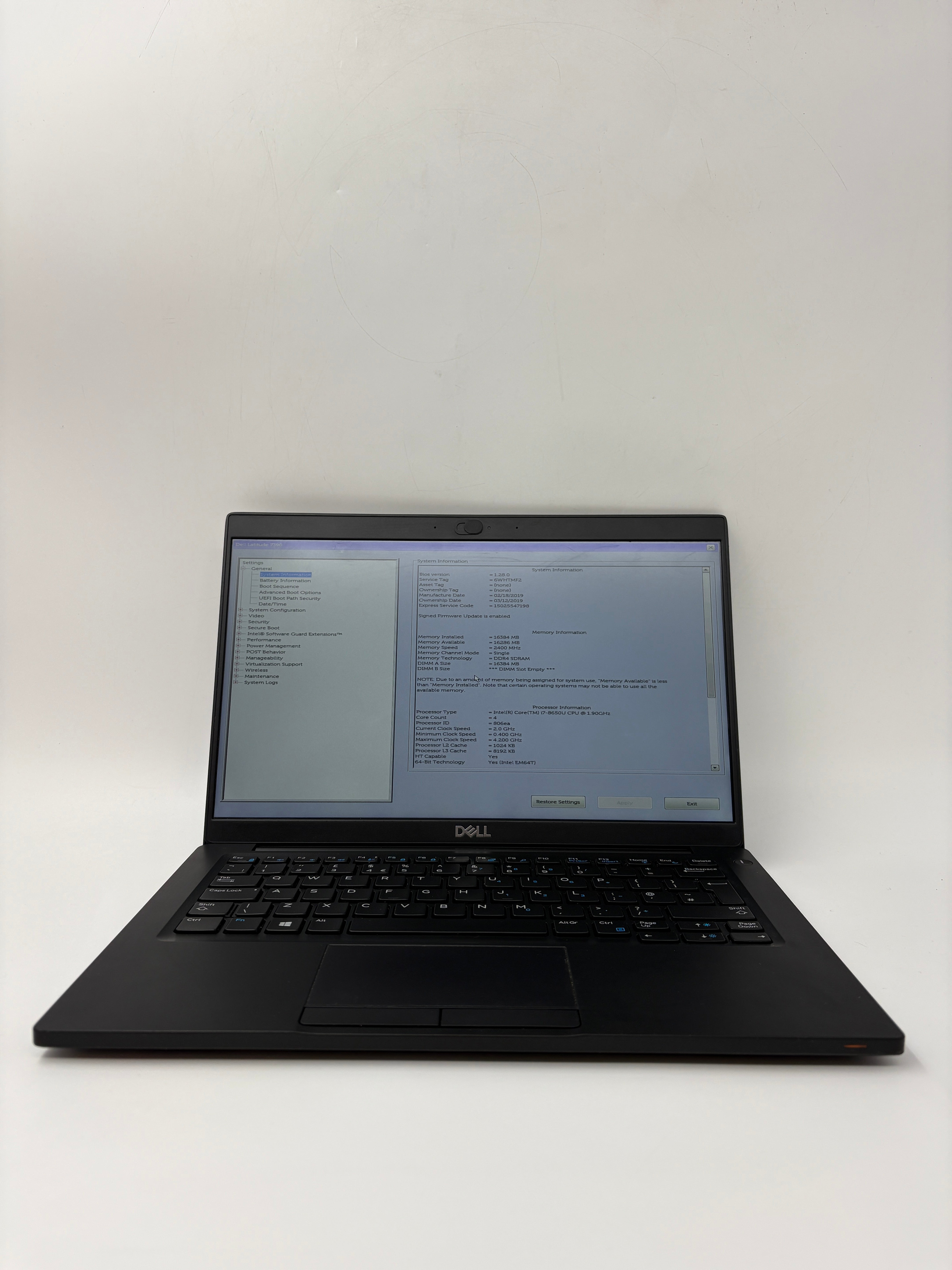 Dell Latitude 7390 13.3" Screen i7 8th Gen 16GB RAM NO SSD NO OS