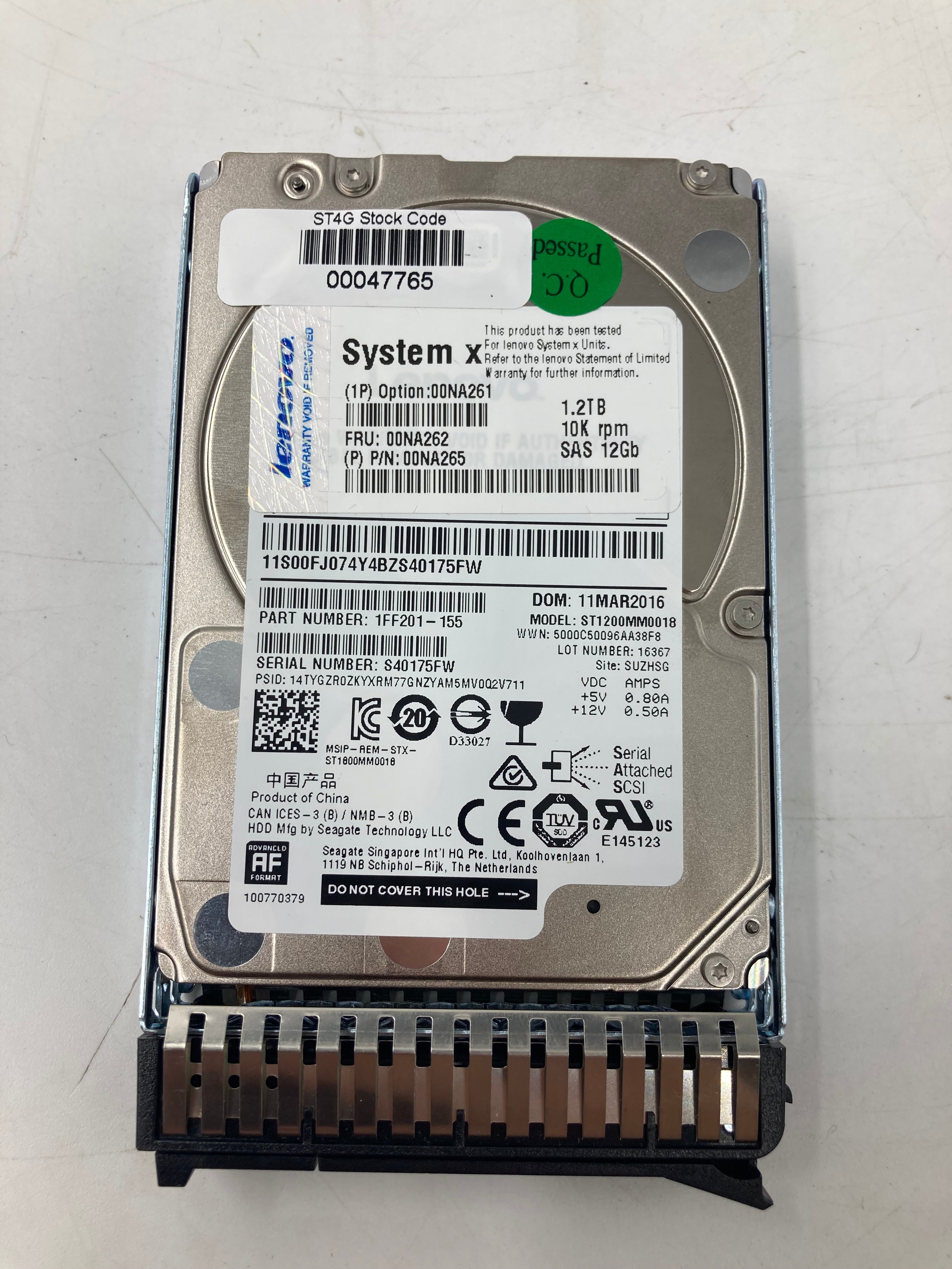 IBM HDD 2.5" SAS 1.2TB 10KRPM 12Gbps FRU 00NA262 Lot of 6