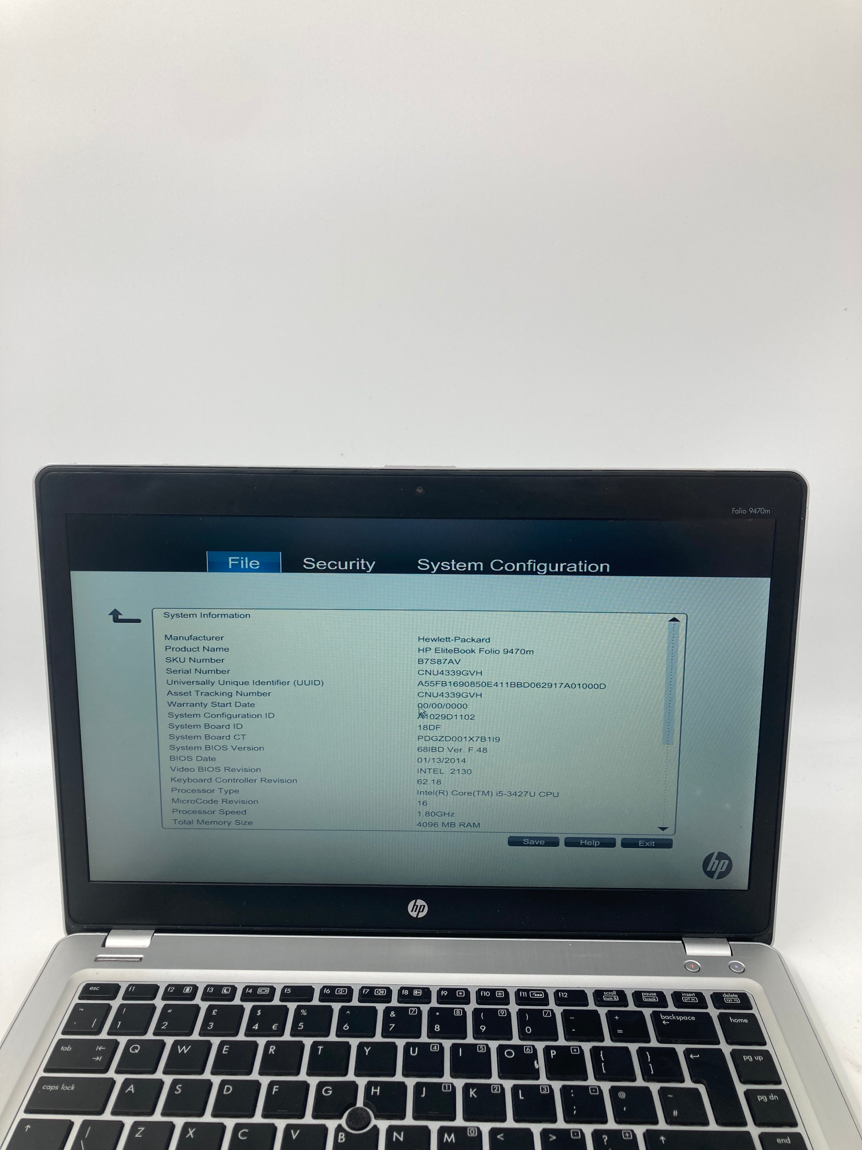 HP Laptop EliteBook Folio 9470m 14" Screen i5 3rd Gen 4GB RAM No SSD No OS
