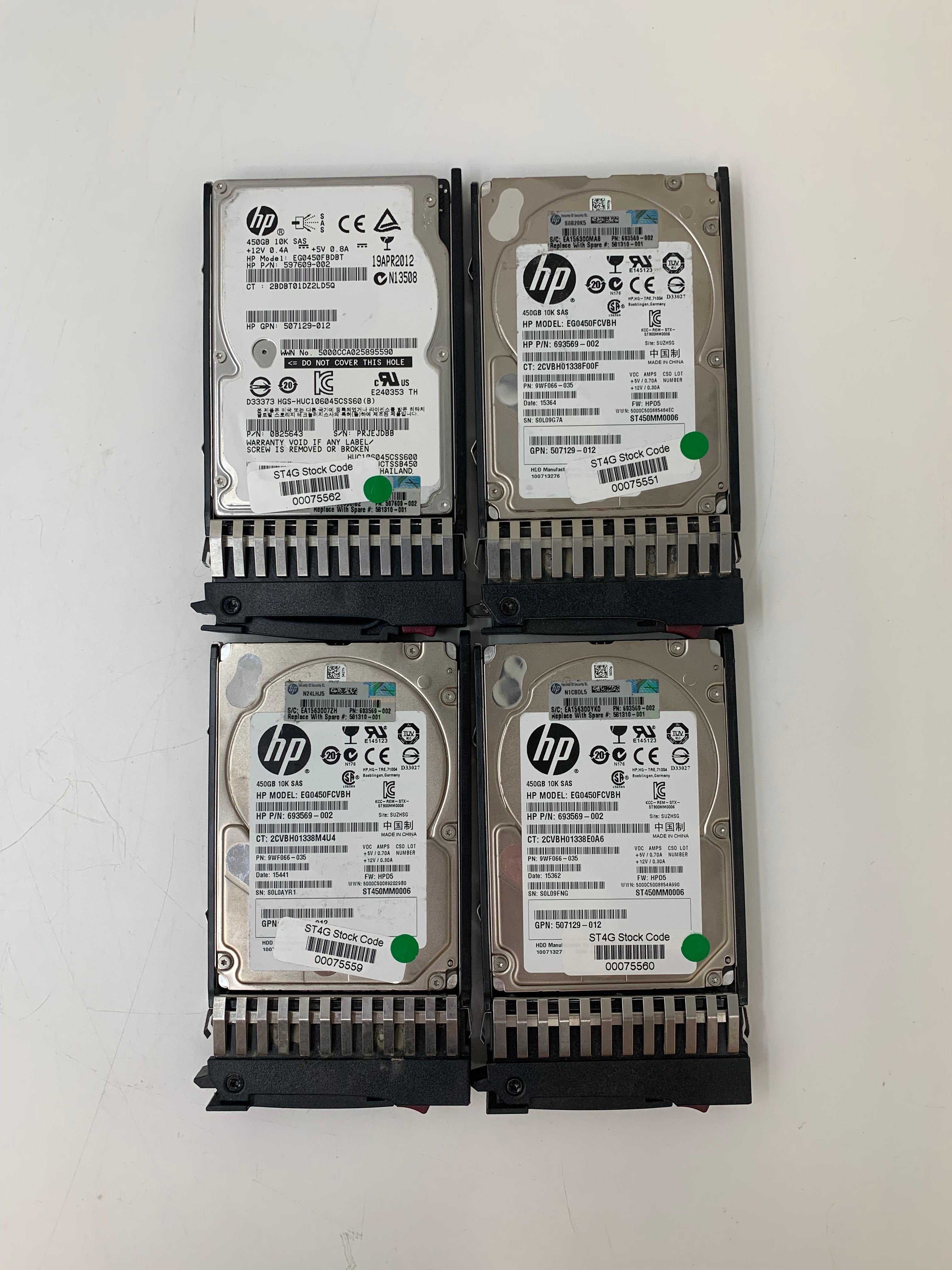 HP Hard Disk Drives | 450GB | SAS | 2.5 Inch | 6Gbps | 10K RPM | Lot of 4