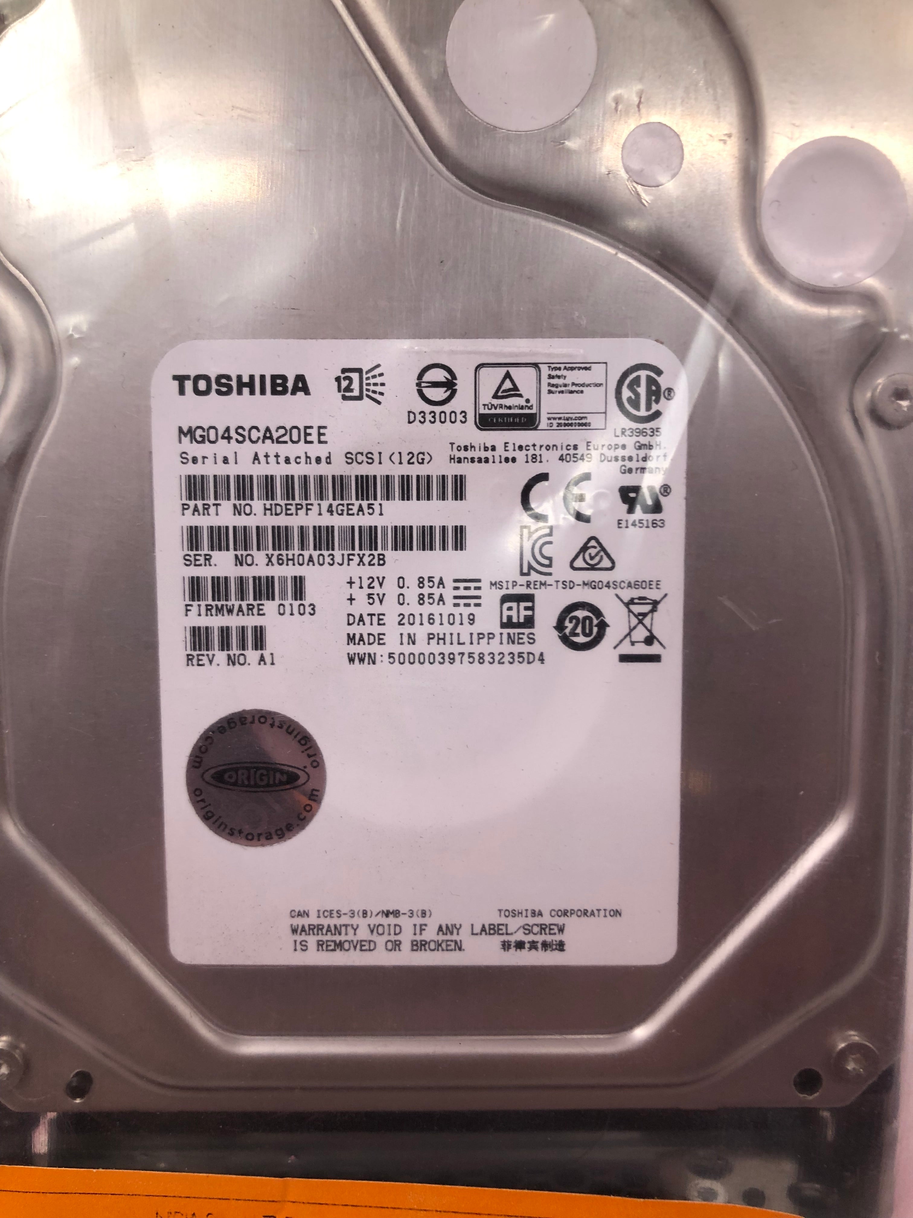 Toshiba HDD 3.5" LFF 2TB HDD SAS 12Gbps 7.2K RPM MPN: MG04SCA20EE Brand New