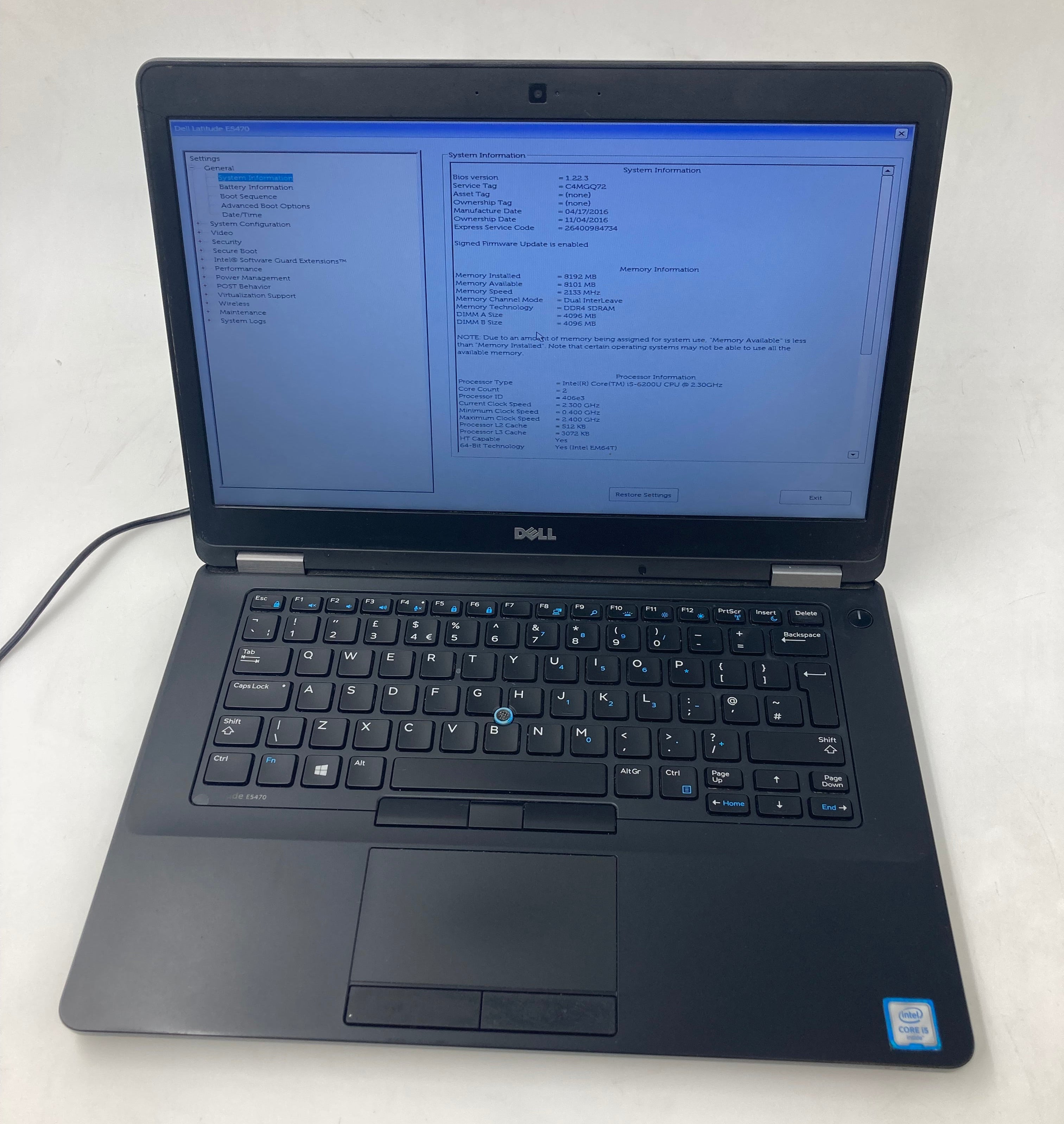 Dell Laptop Latitude E5470 14" i5 6th Gen 8GB RAM No HDD *Spares*