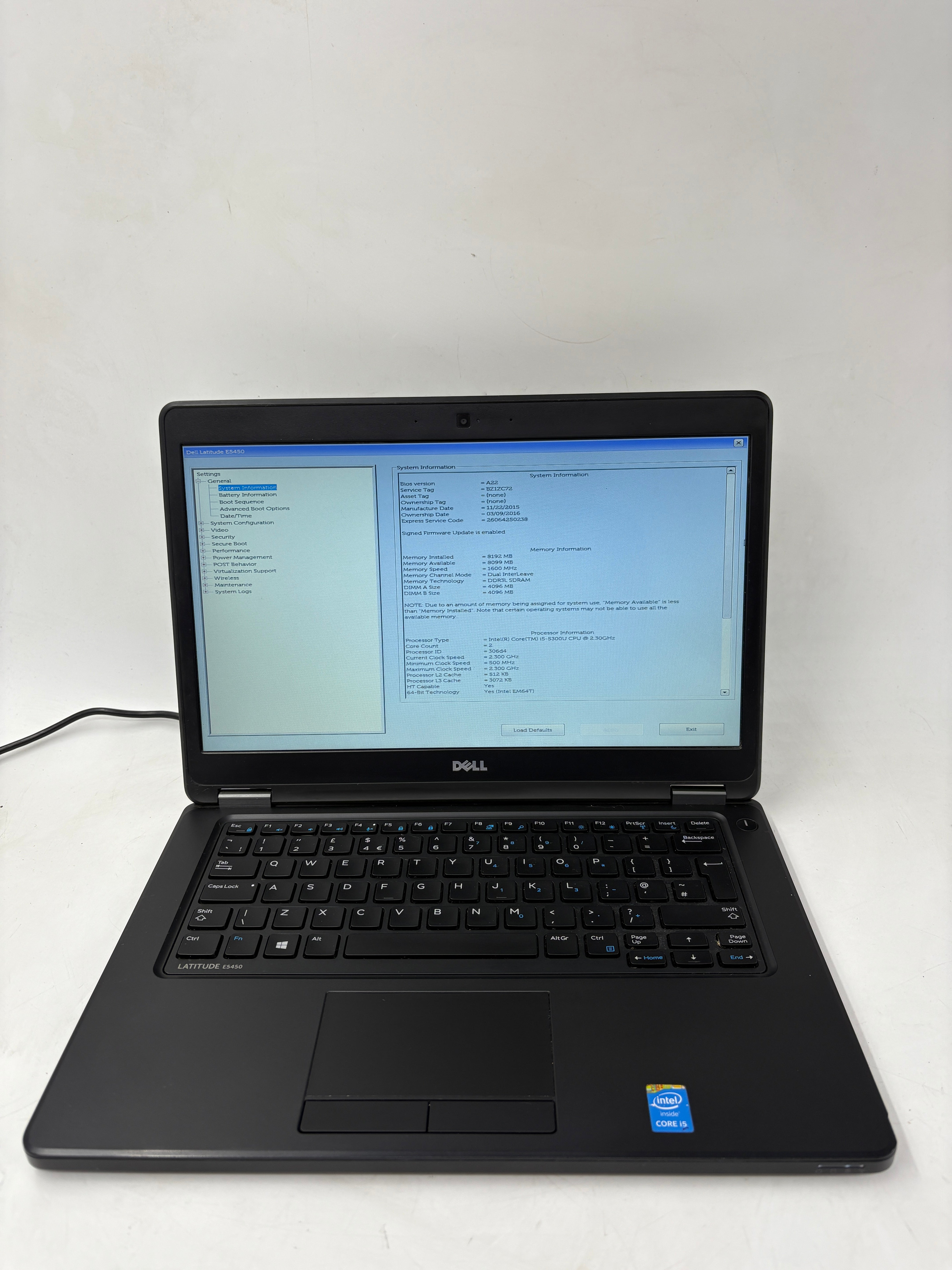 Dell Laptop Latitude E5450 14" Screen i5 5th Gen 8GB RAM NO SSD NO OS