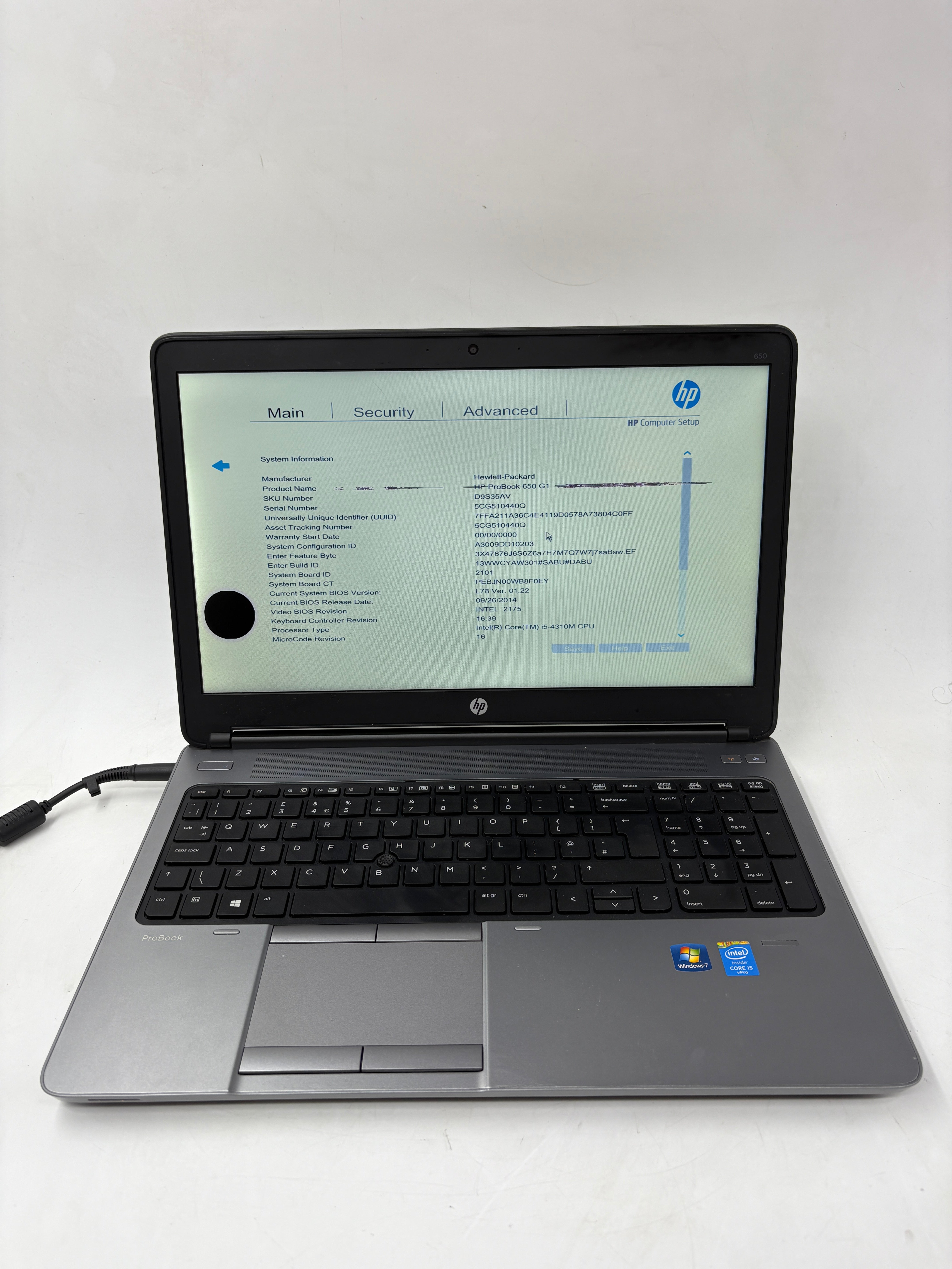 HP Laptop 650 G1 15.6" Screen i5 4th Gen 4GB RAM NO SSD NO OS *Spares*