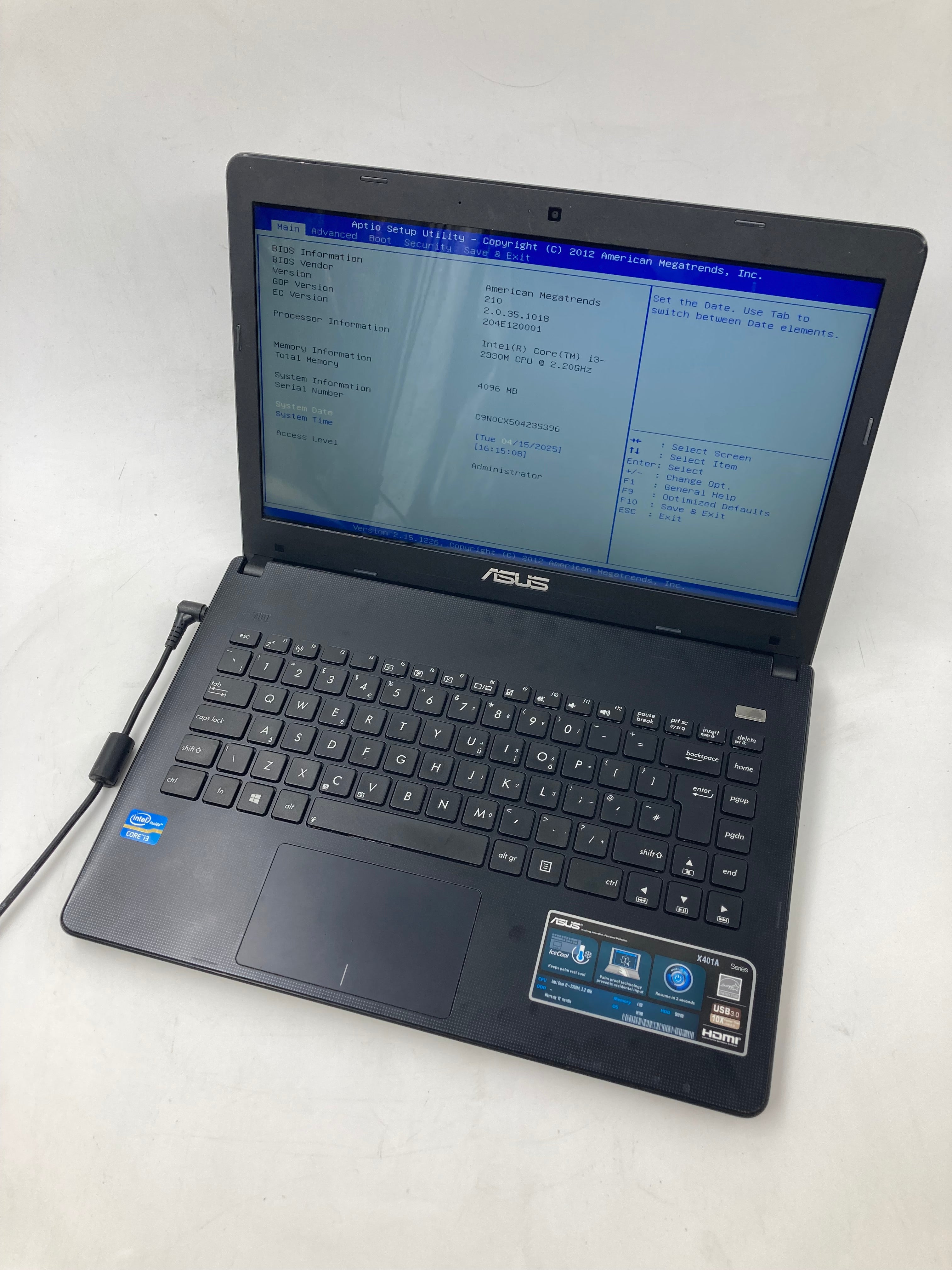 Asus Laptop X401A 14" i3-2330M 4GB RAM No SSD No OS