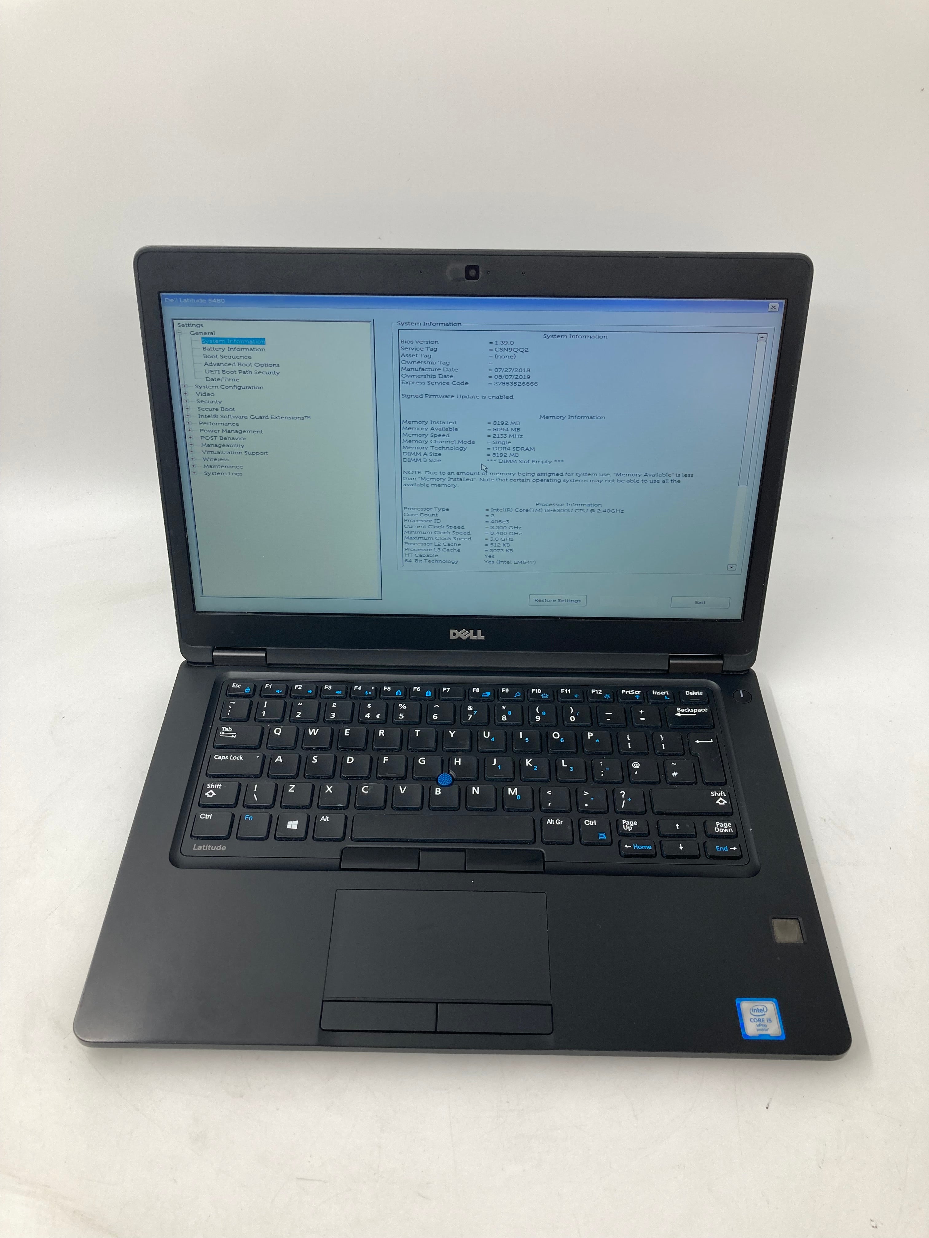 Dell Laptop Latitude 5480 14" i5 6th Gen 8GB RAM No HDD No OS