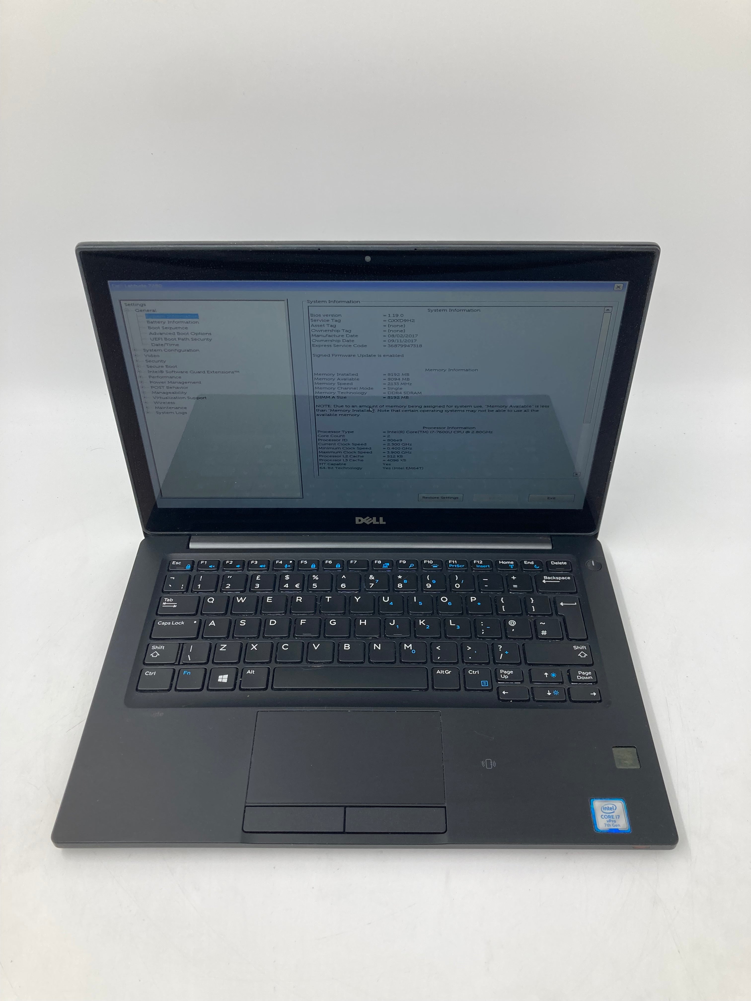 Dell Laptop Latitude 7280 12" i7 7th Gen 8GB RAM No HDD No OS *Spares*
