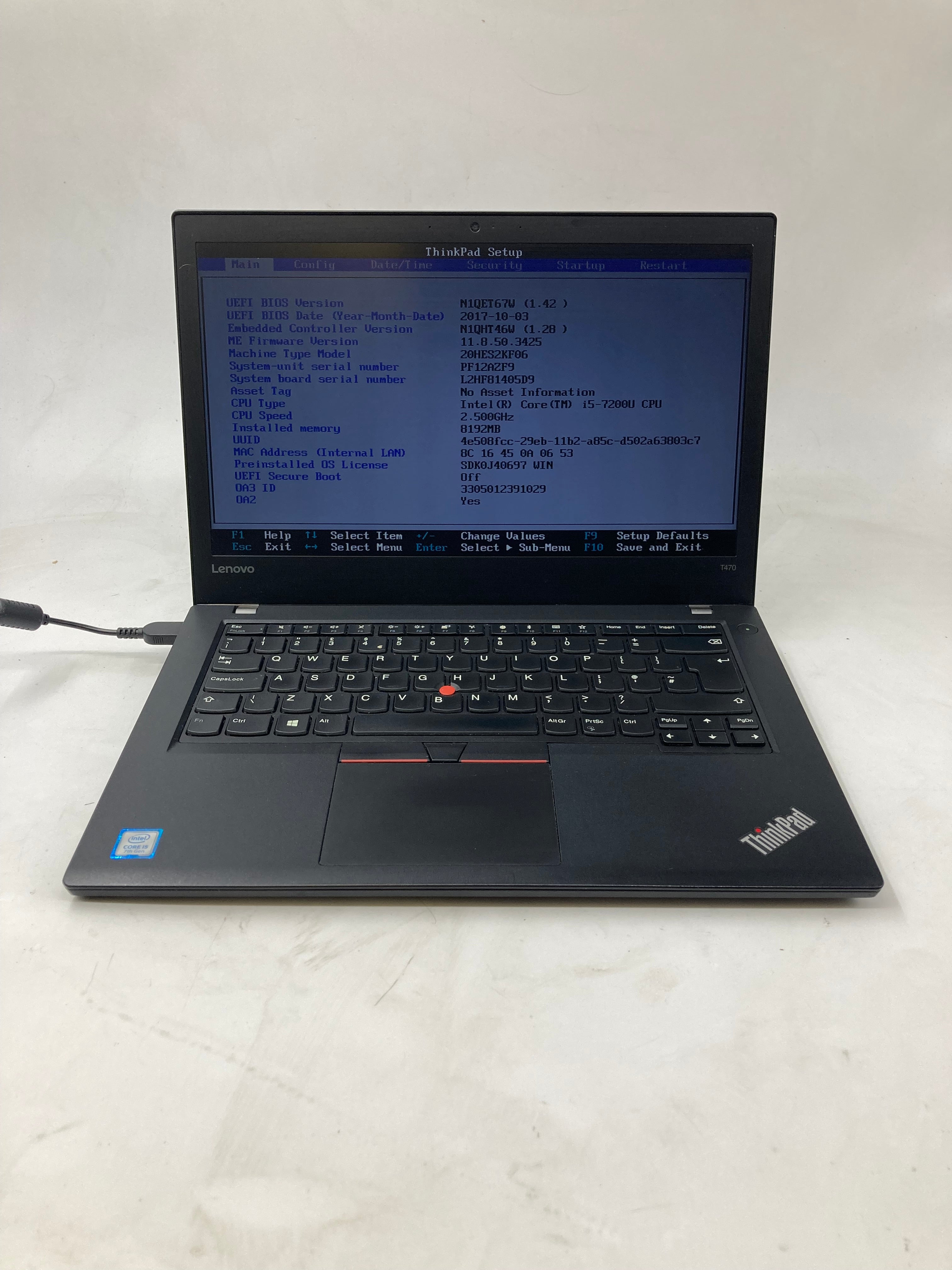 Lenovo Laptop ThinkPad T470 14" Screen i5 7200U 8GB Ram No SSD No OS