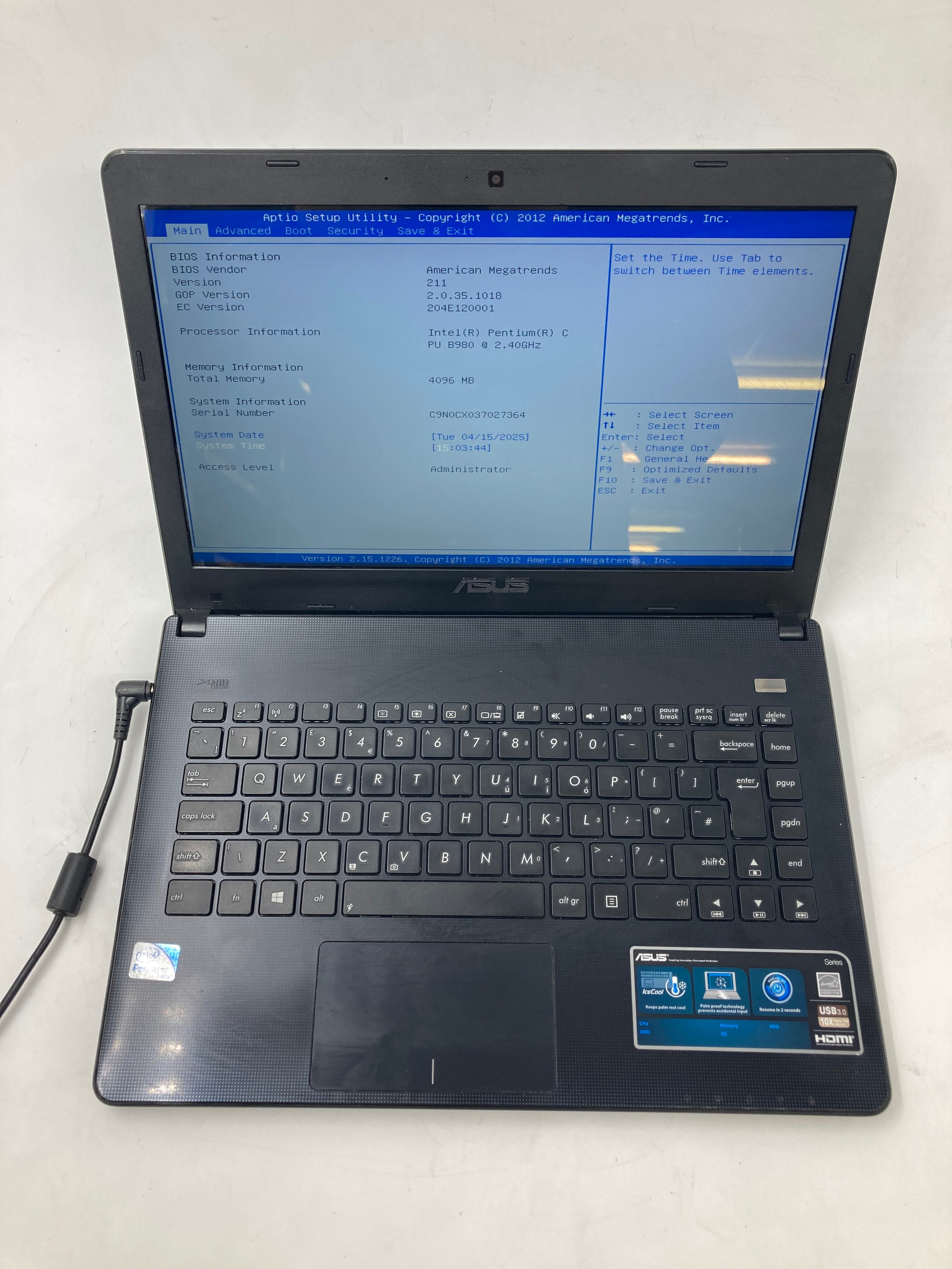 Asus Laptop X401A 14" Intel Pentium B980 4GB RAM No SSD No OS *Spares* #2