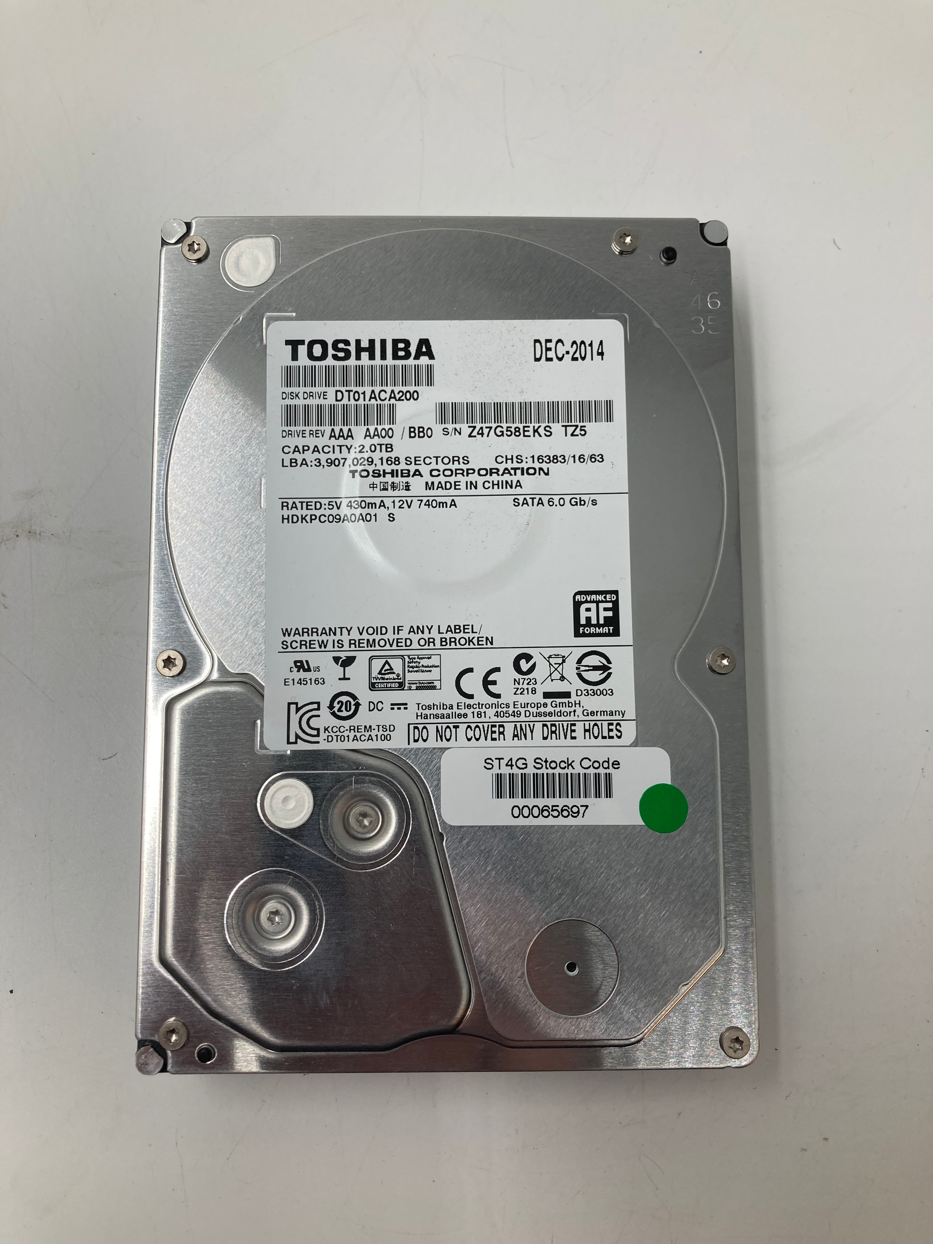 Toshiba Hard Disk Drive | 2TB | 3.5 inch | SATA | DT01ACA200 | 7.2K RPM | 6Gbps