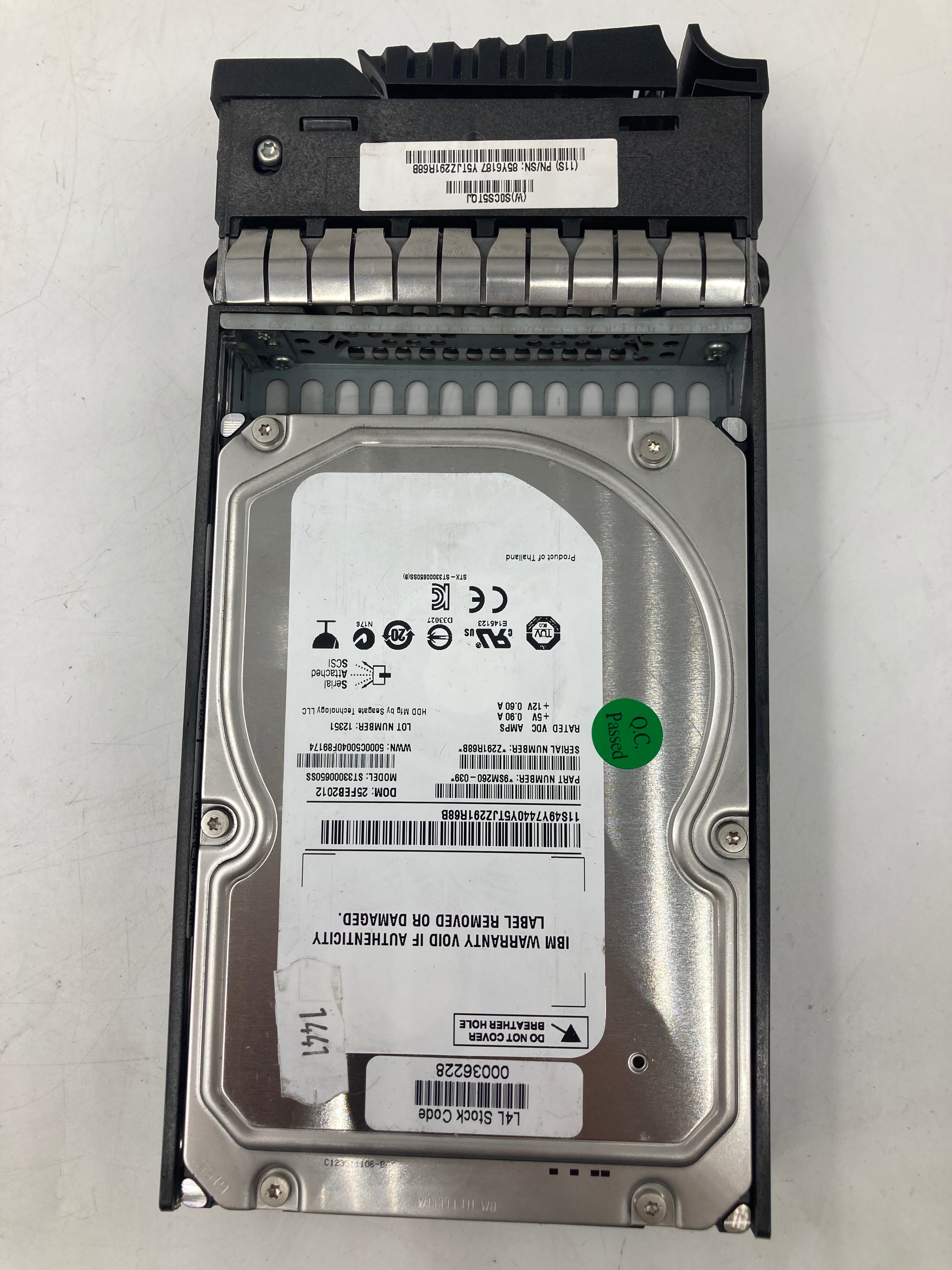 IBM HDD 3.5" SAS 3TB 7.2K RPM 6Gbps 85Y6187 Lot of 3