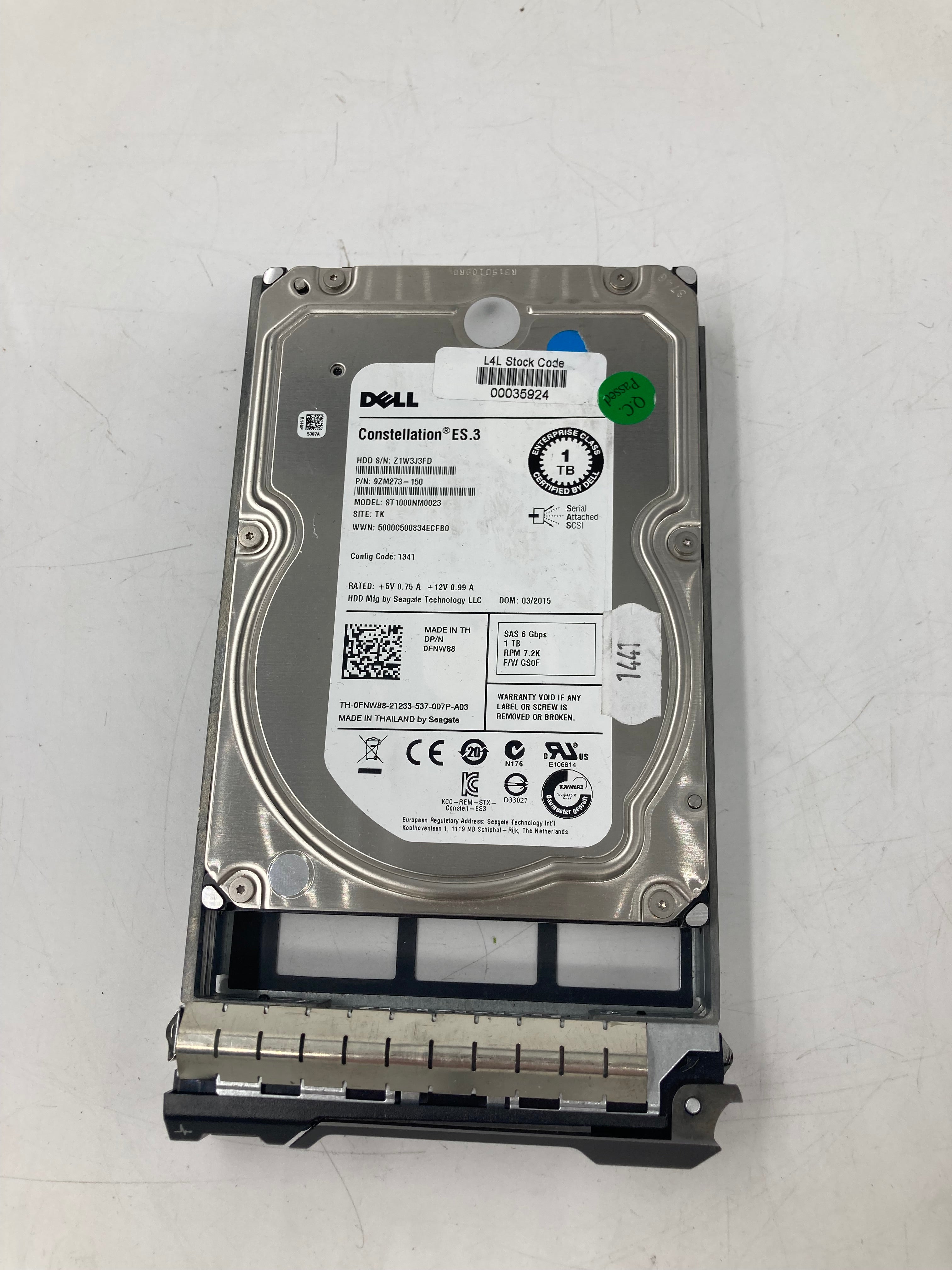 Dell HDD 3.5" SAS 1TB 7.2K RPM 6 Gbps P/N 9ZM263-150 Lot Of Five