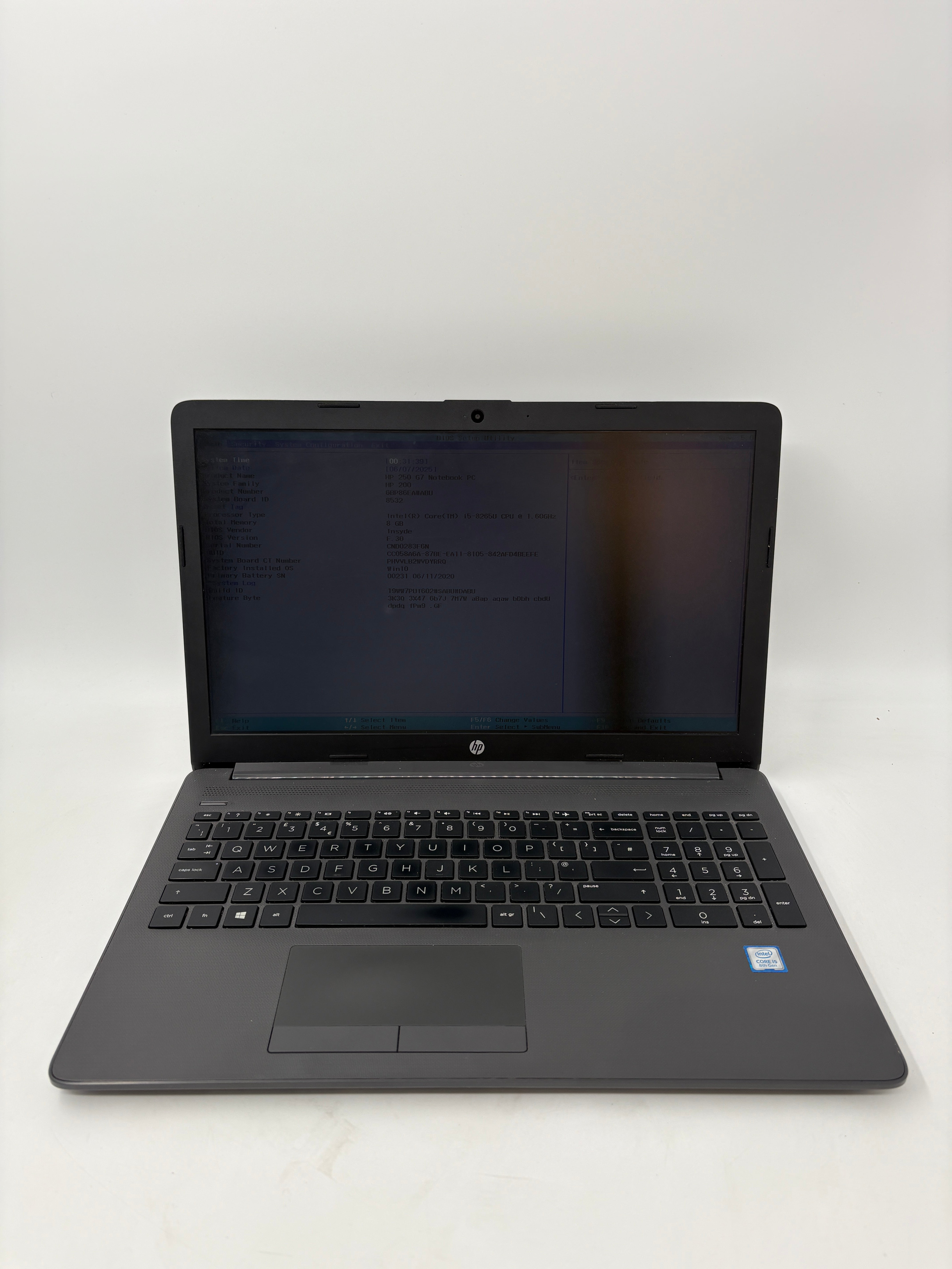HP Laptop 250 G7 15.6" Screen i5 8th Gen 8GB RAM NO SSD NO OS