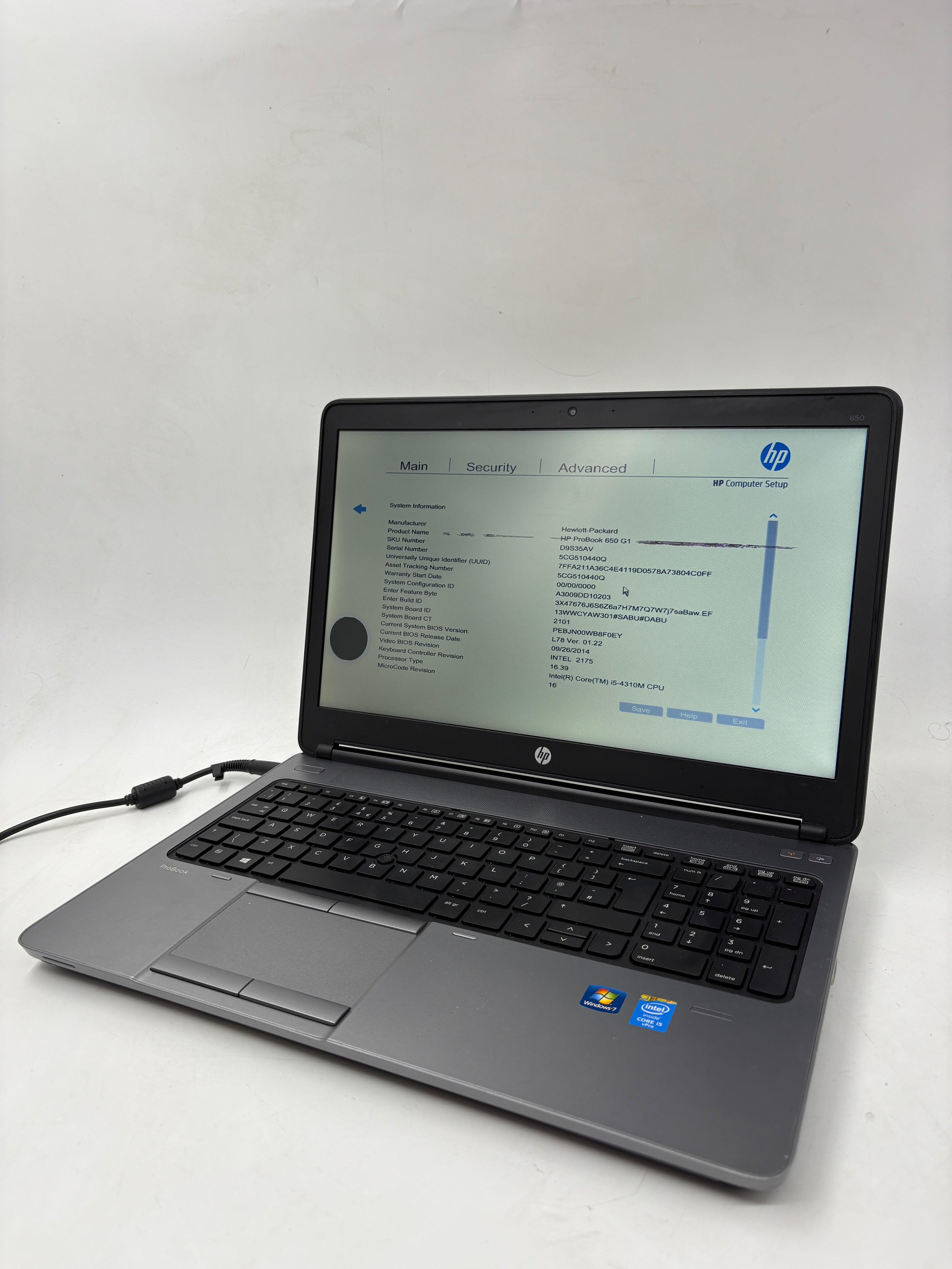 HP Laptop 650 G1 15.6" Screen i5 4th Gen 4GB RAM NO SSD NO OS *Spares*