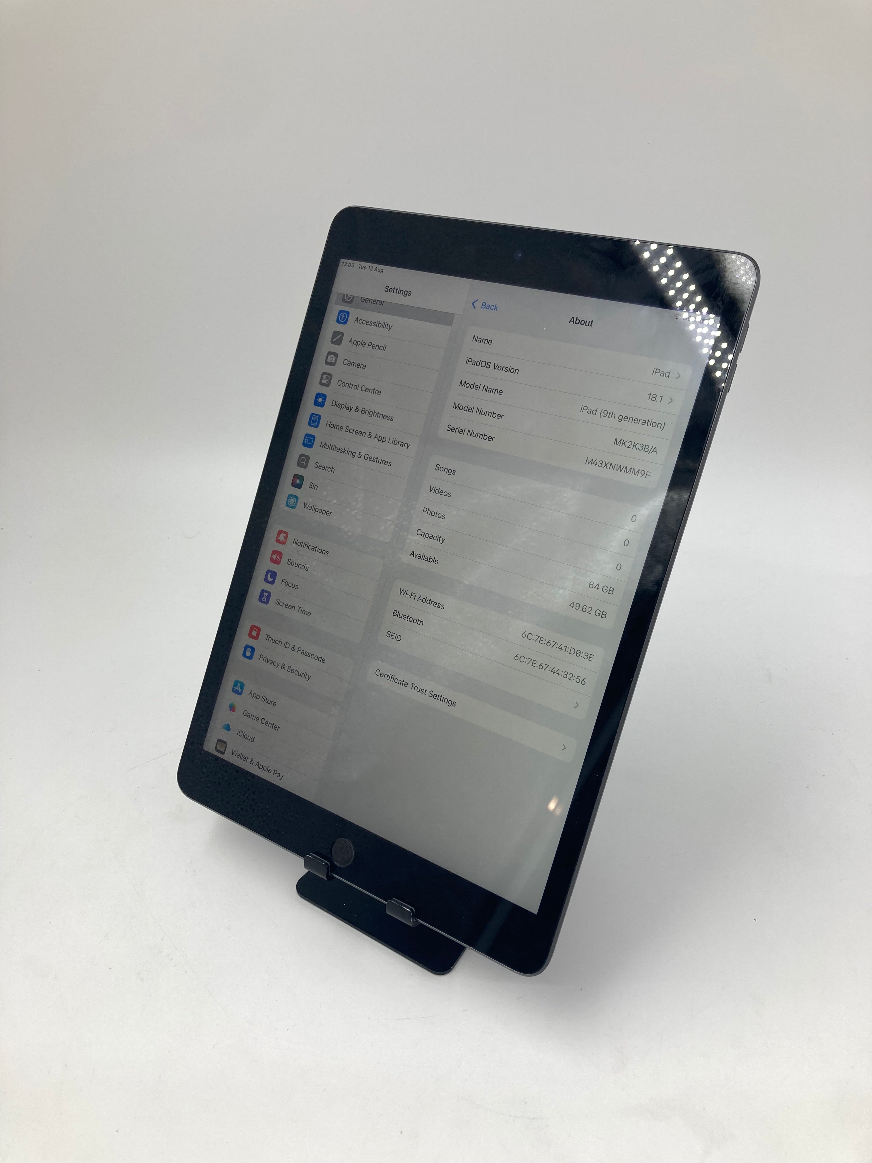 Apple iPad 9th Generation 10.2" Screen 64GB Storage Wi-Fi Only Space Grey