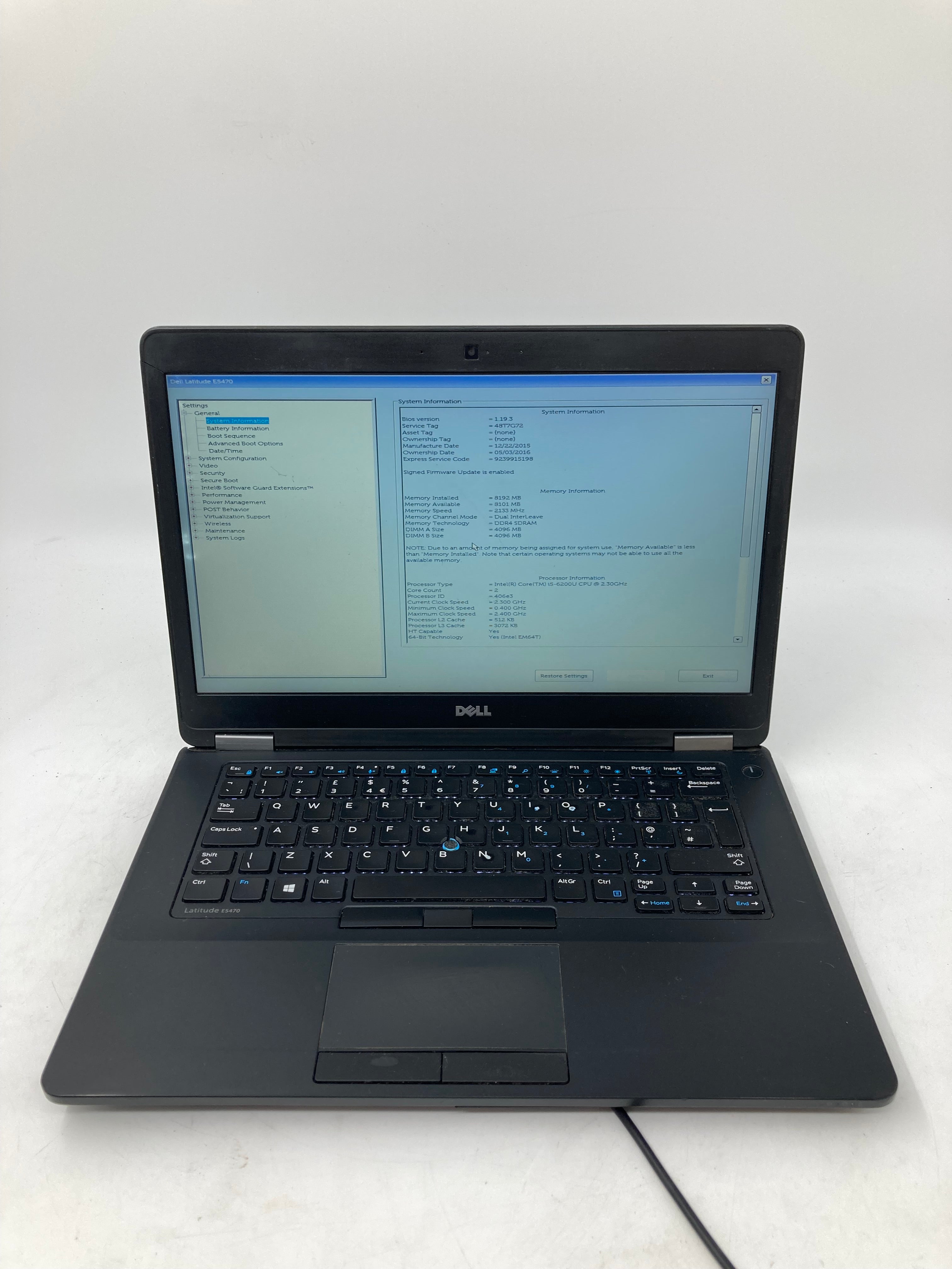 Dell Laptop Latitude E5470 14" i5 6th Gen 8GB RAM No HDD No OS *Spares*