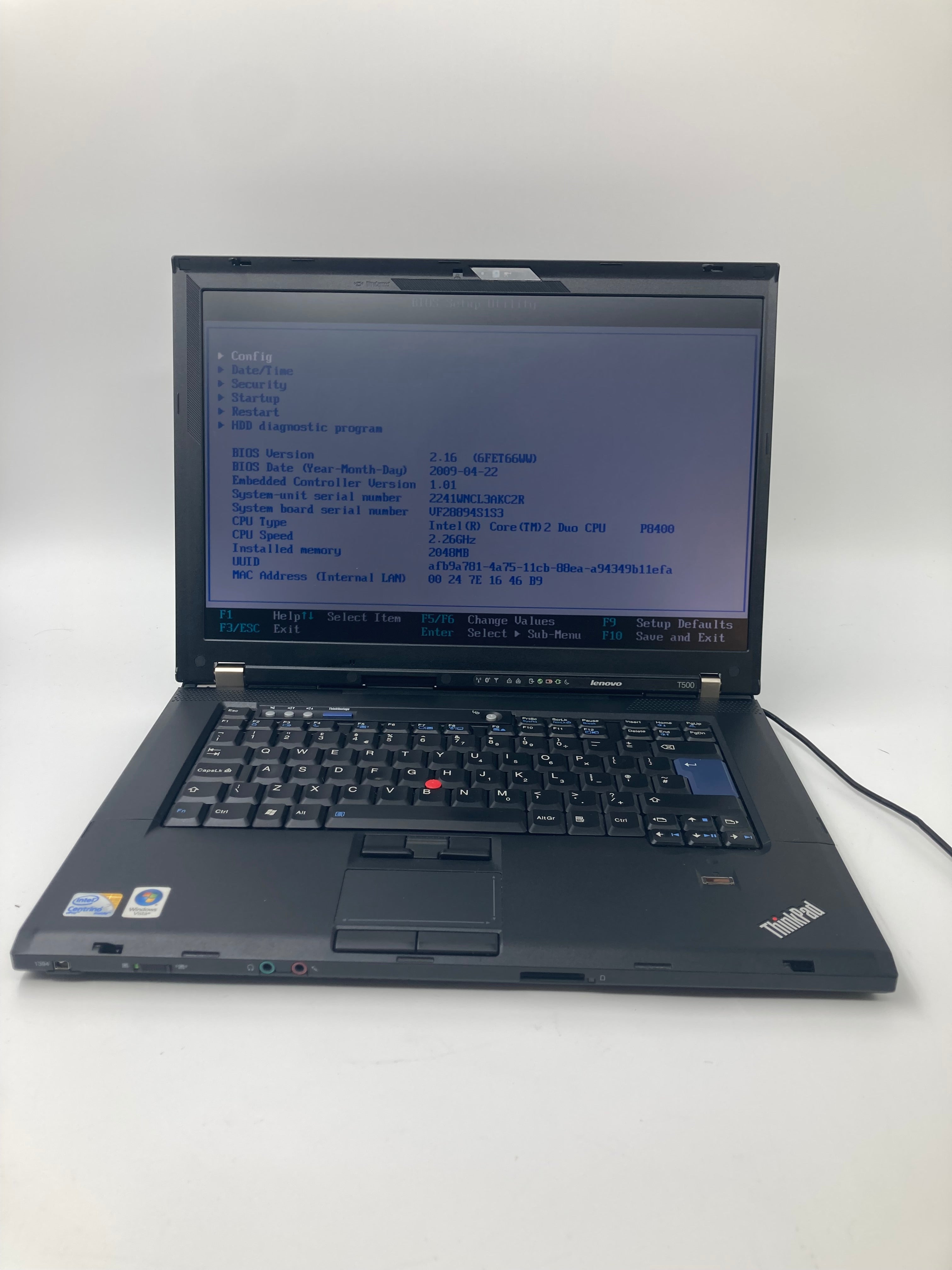 Lenovo ThinkPad T500 15" Screen Intel Core 2GB RAM No HDD No OS *Spares*