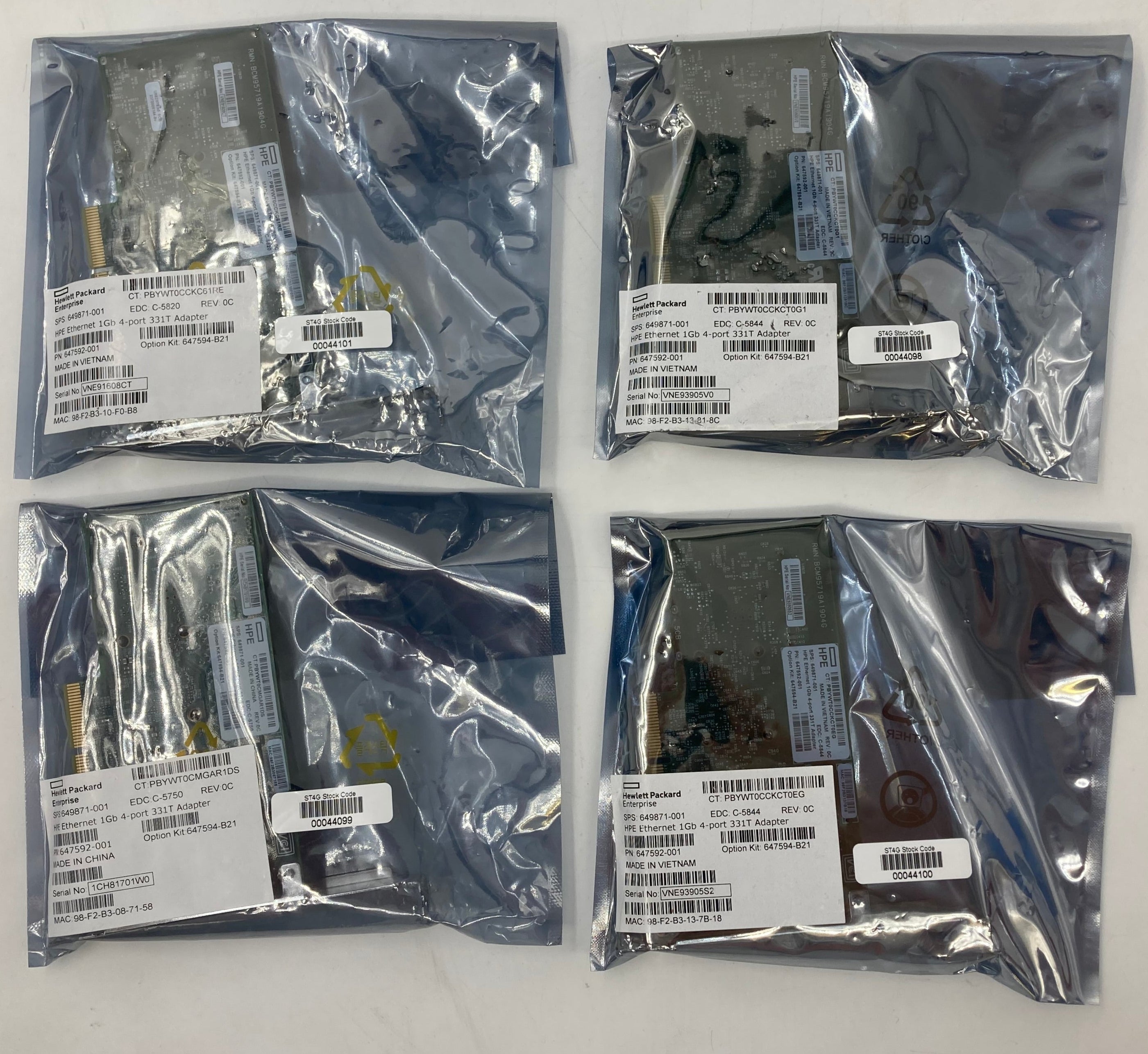 New Unopened HPE Ethernet 1Gb 4-Port 331T Adapter Batch of 4