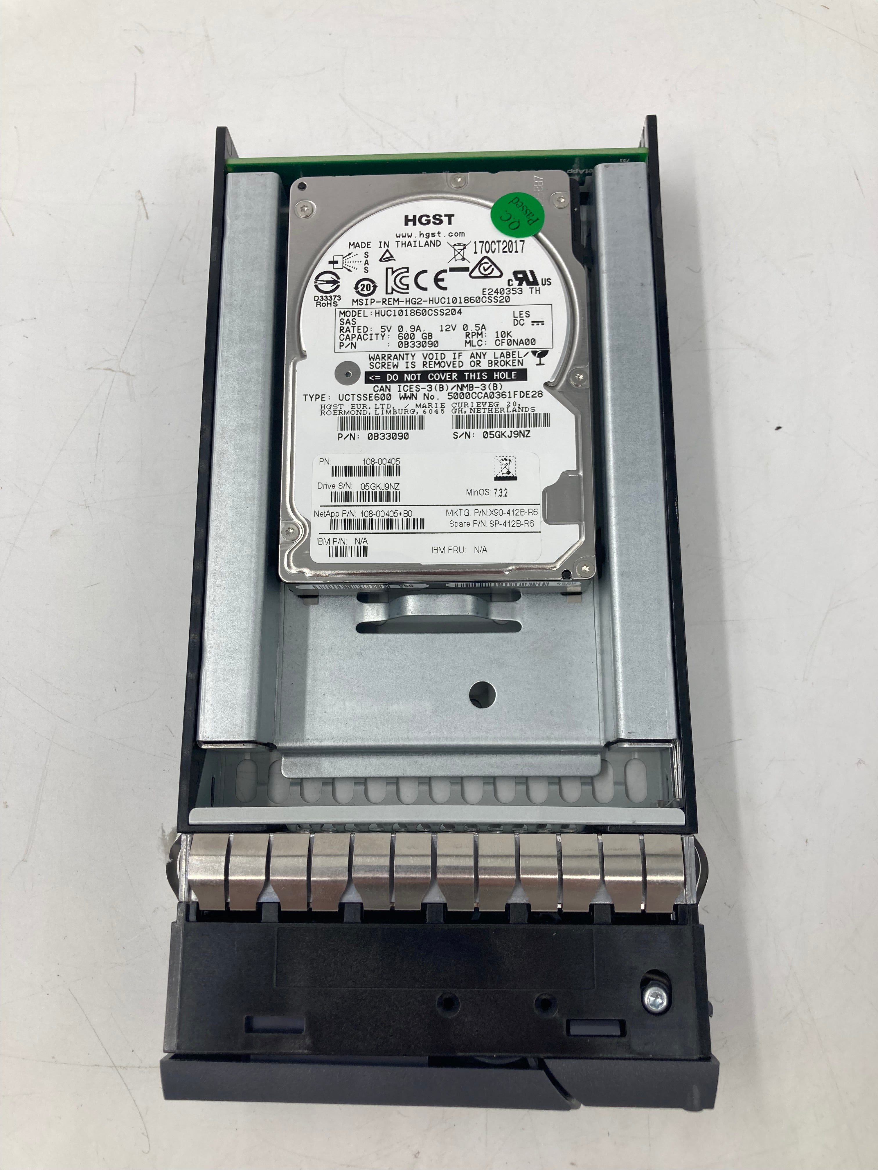 NetApp HDD 600GB SAS 15K 12 Gbps 2.5" Drive 3.5" Caddy P/N 108-00405 Lot of 7