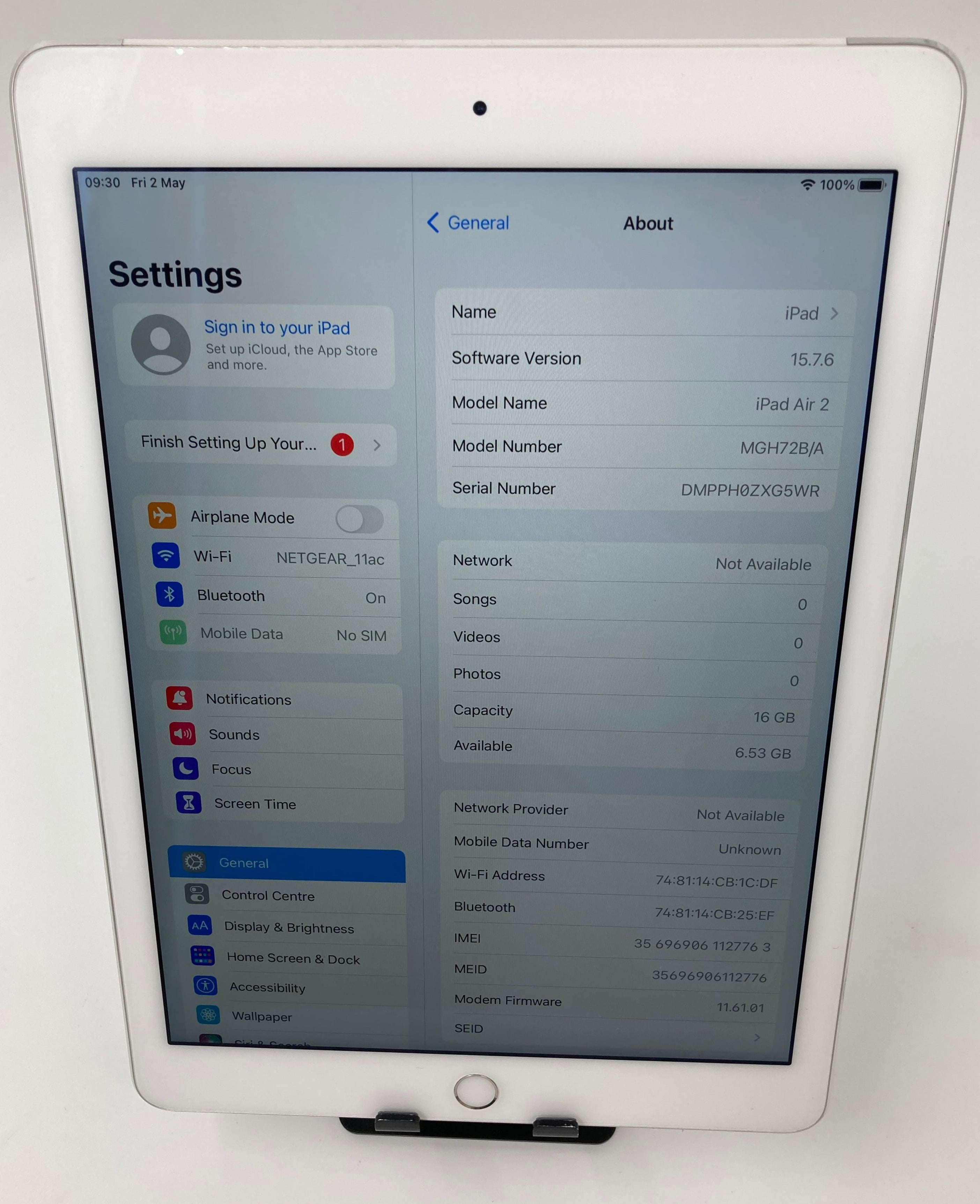 Apple iPad Air 2 A1567 16GB Silver Unlocked