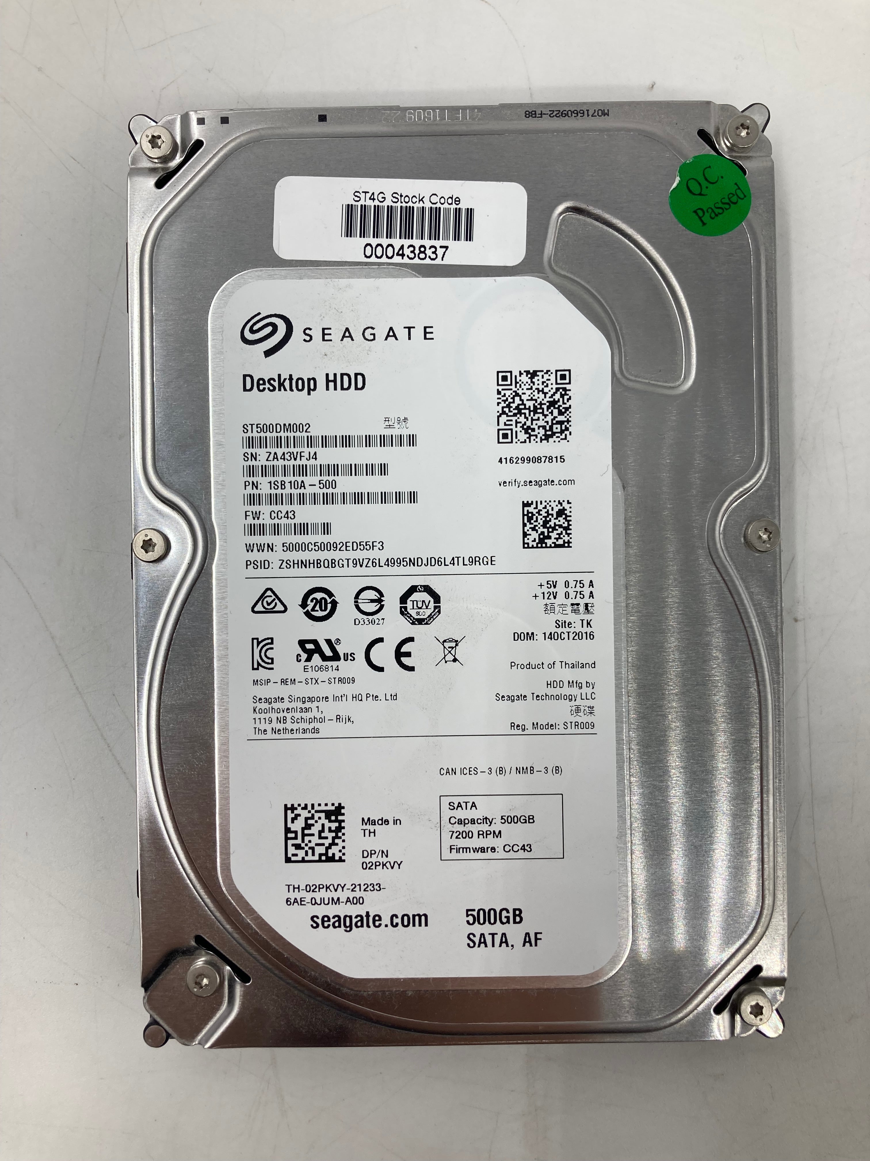 Batch of 5 3.5" 500GB SATA Hard Disk Drives - SeaGate/Western Digital