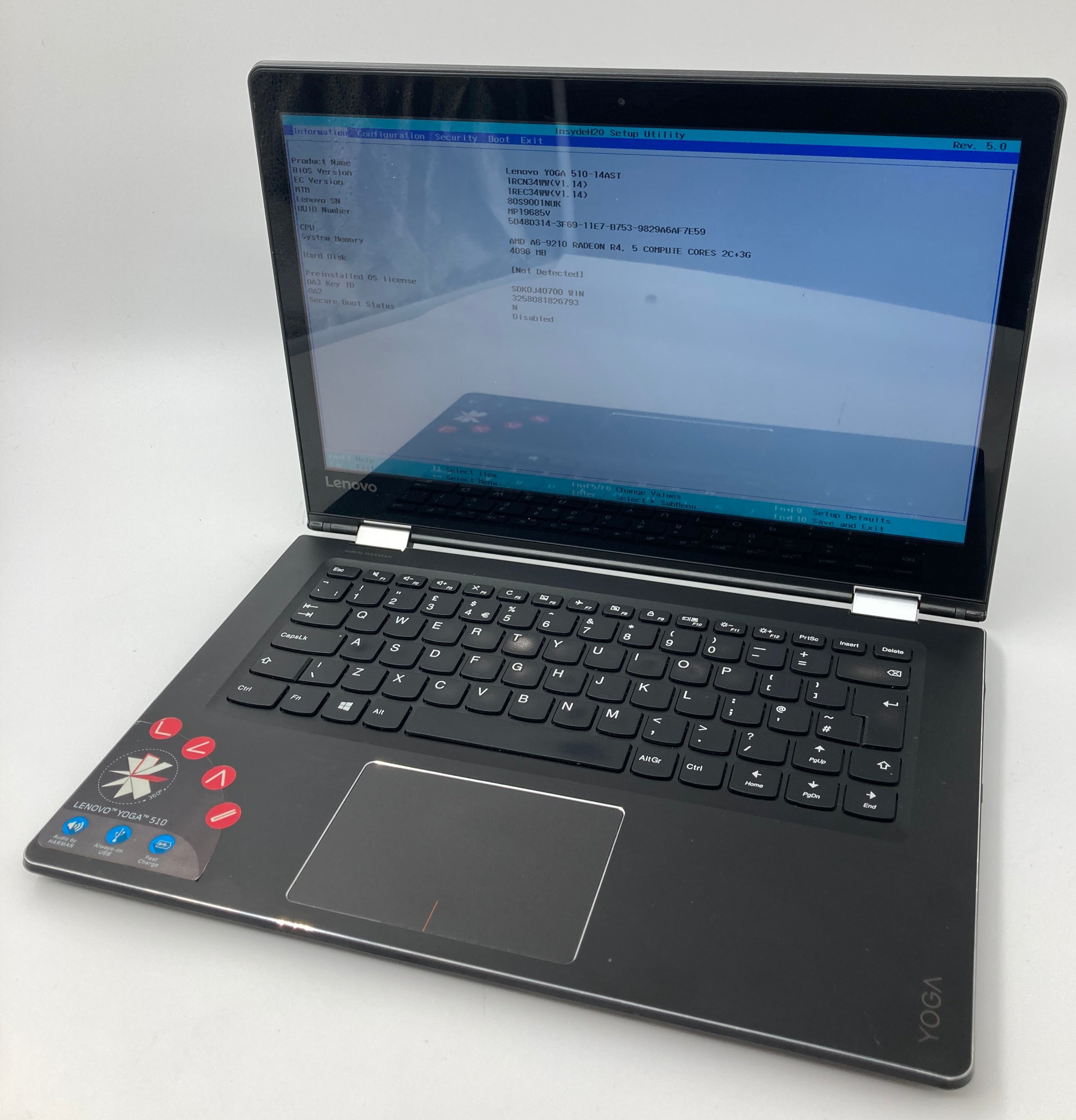 Lenovo Laptop Yoga 510-14AST 14" AMD A6-9210 4GB RAM No HDD No OS *Spares*