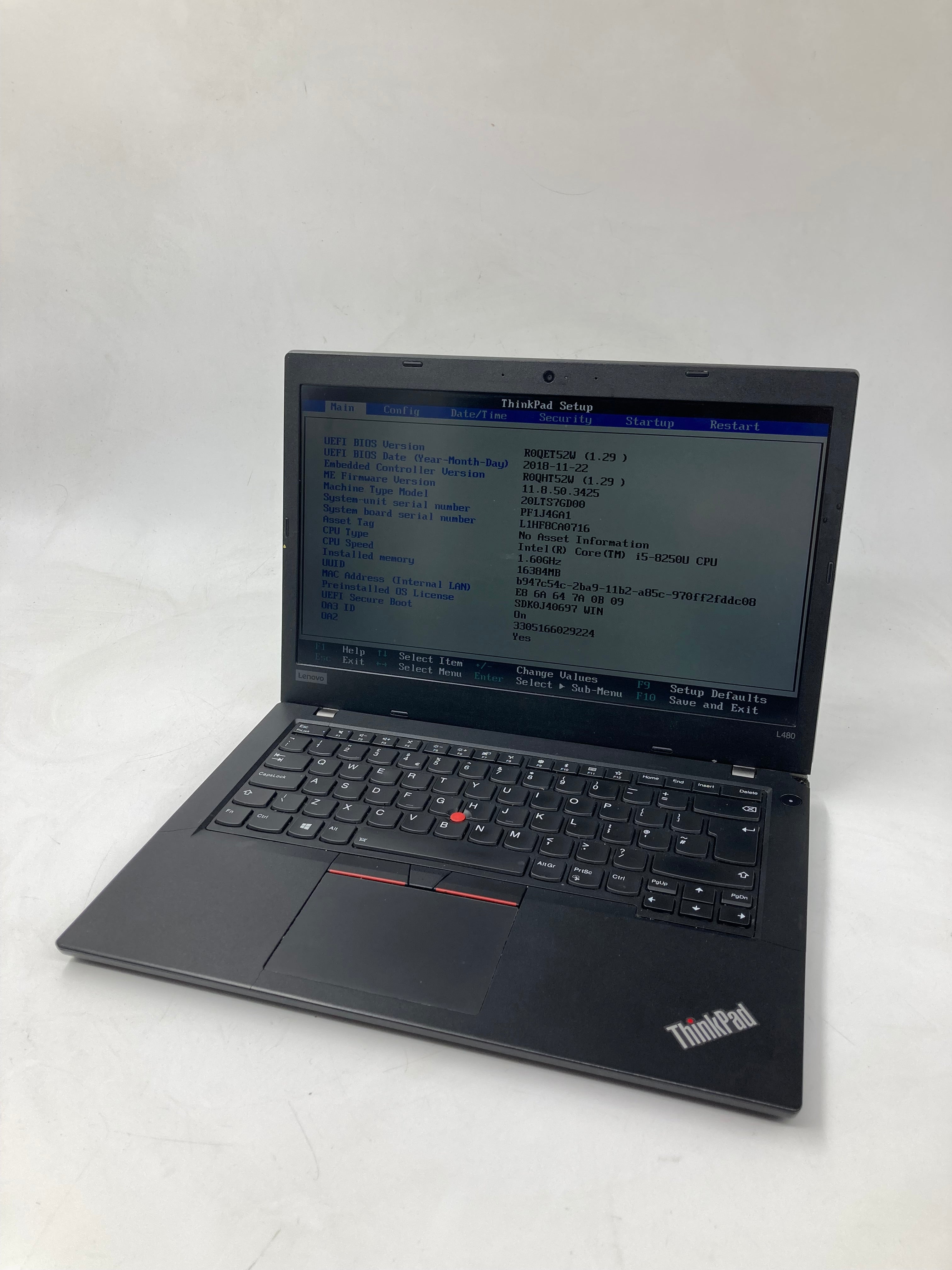 Lenovo Thinkpad L480 14" Screen i5 8th Gen 16GB RAM No SSD No OS
