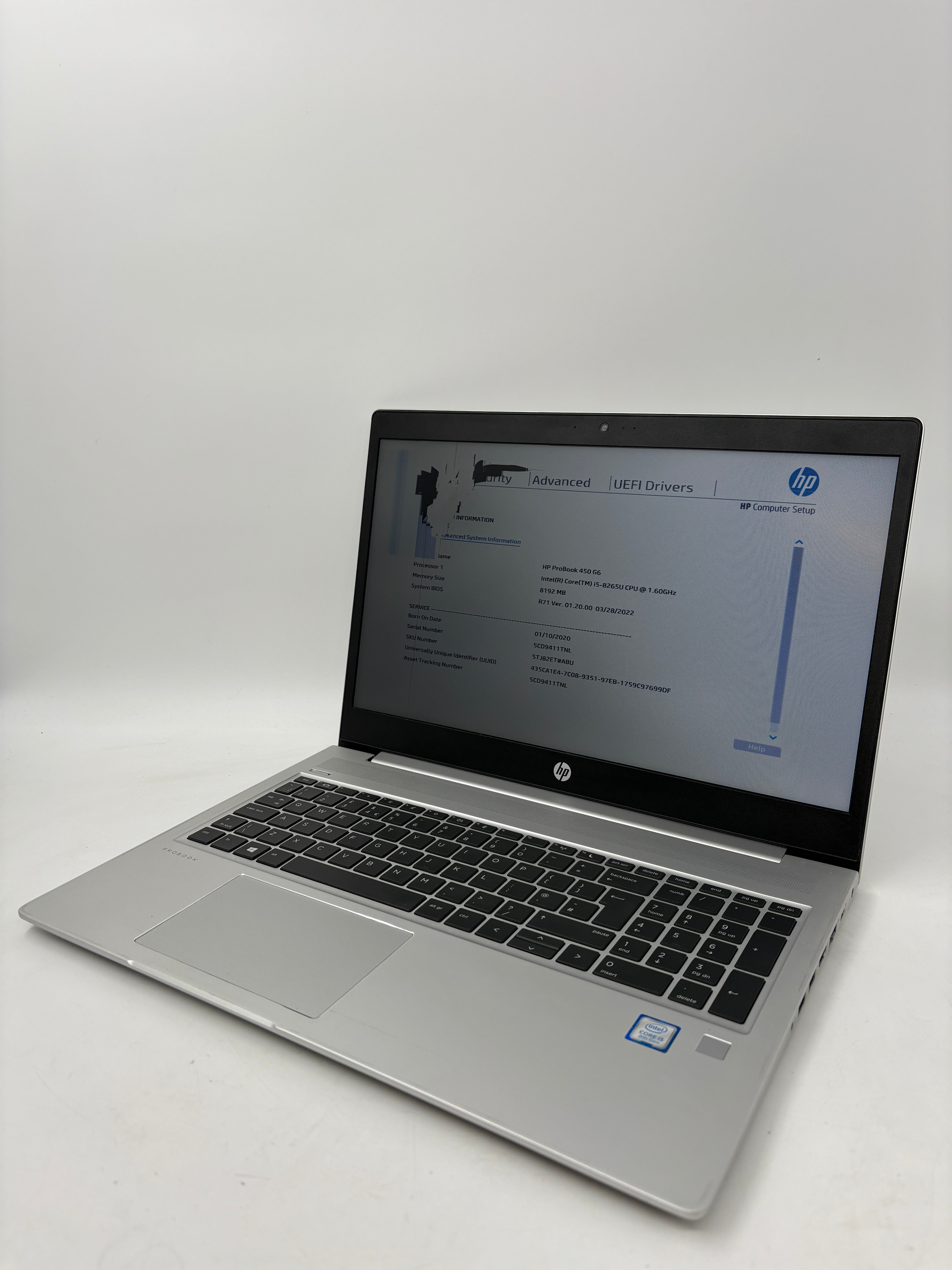 HP Laptop ProBook 450 G6 15.6" Screen i5 8th Gen 8GB RAM NO SSD NO OS