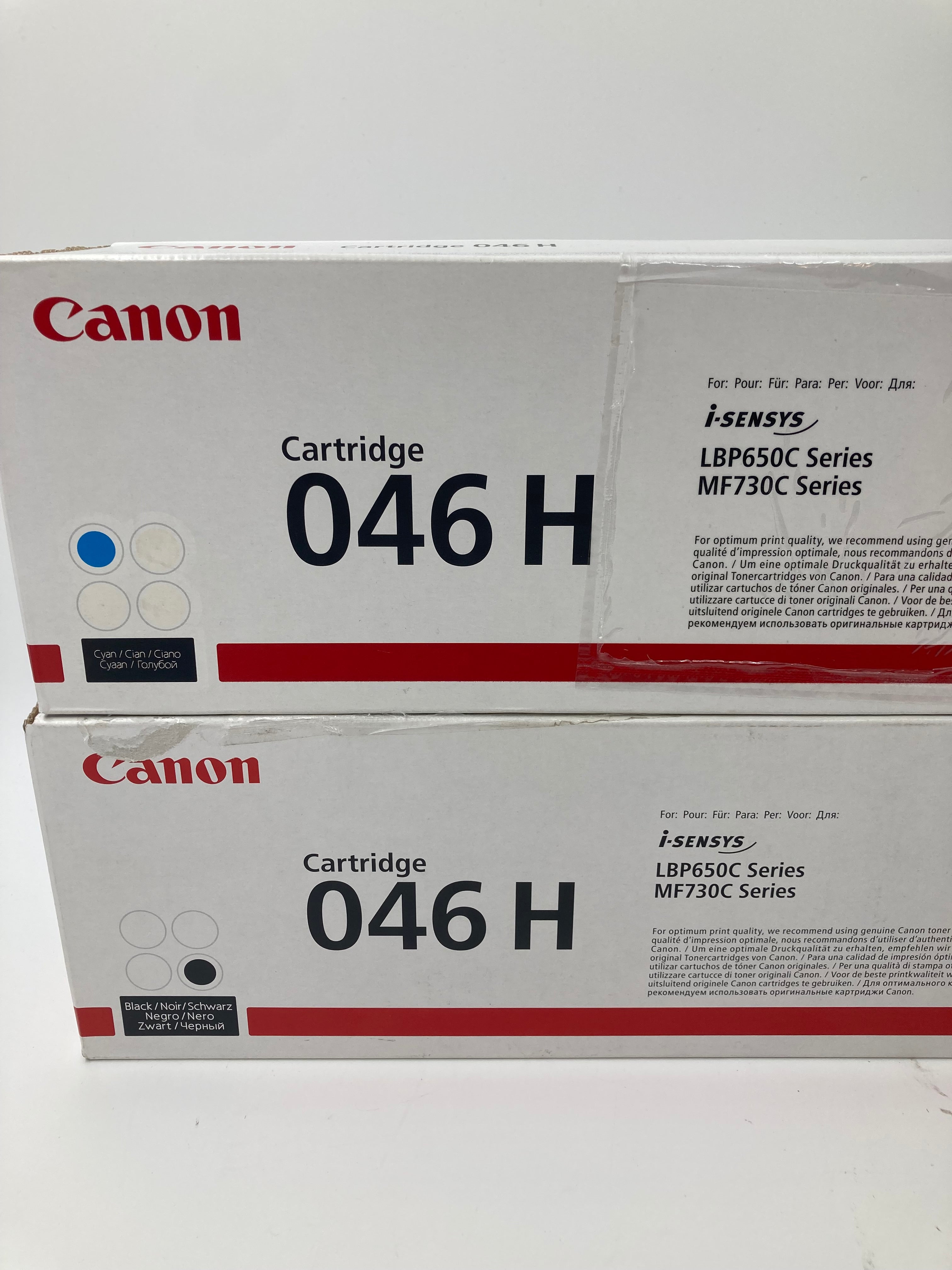 Batch of 2 Genuine Canon 046 H Printer Cartridges | Cyan & Black | New In Box