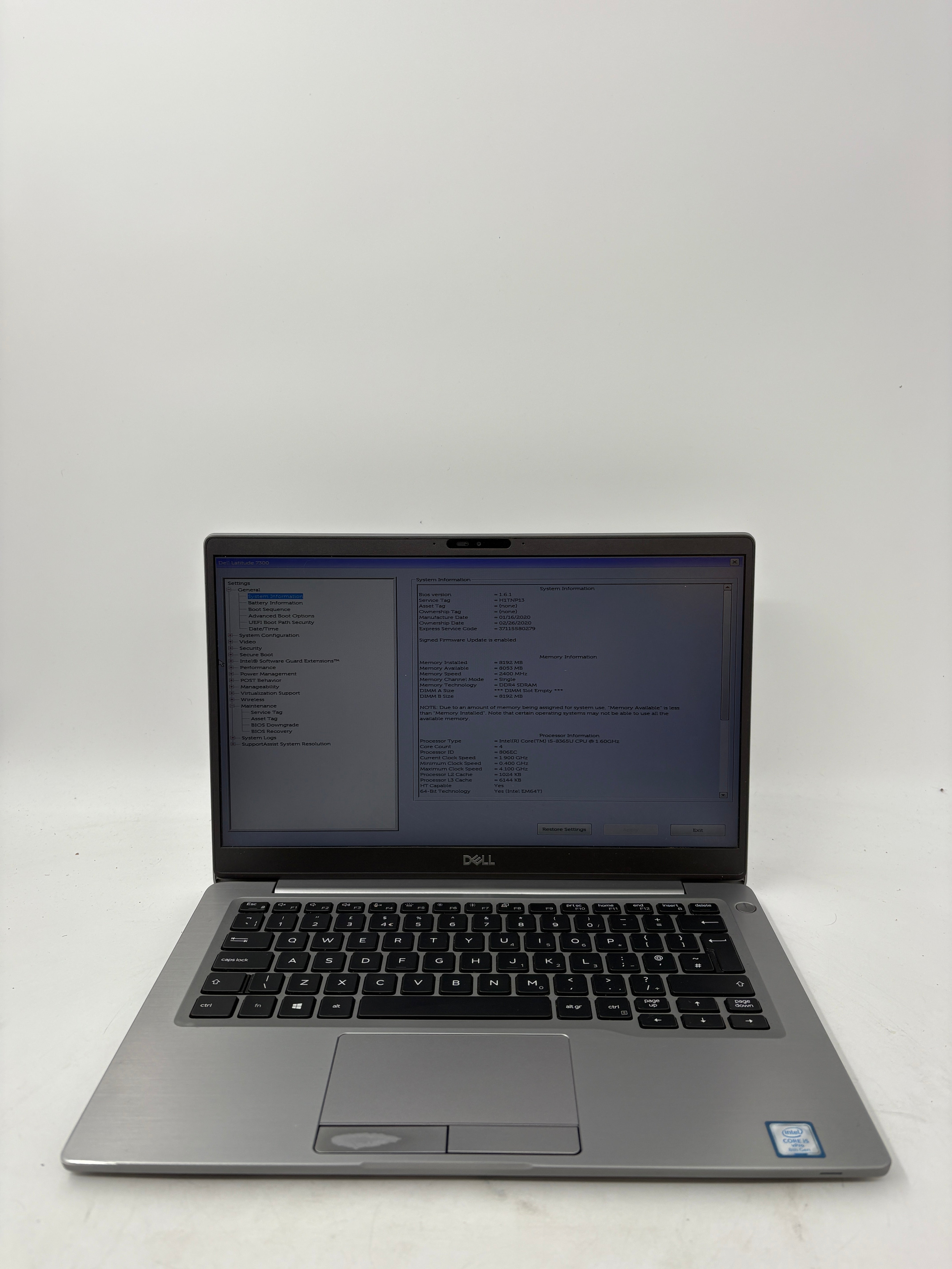 Dell Laptop Latitude 7300 13.3" Screen i5 8th Gen 8GB RAM NO SSD NO OS