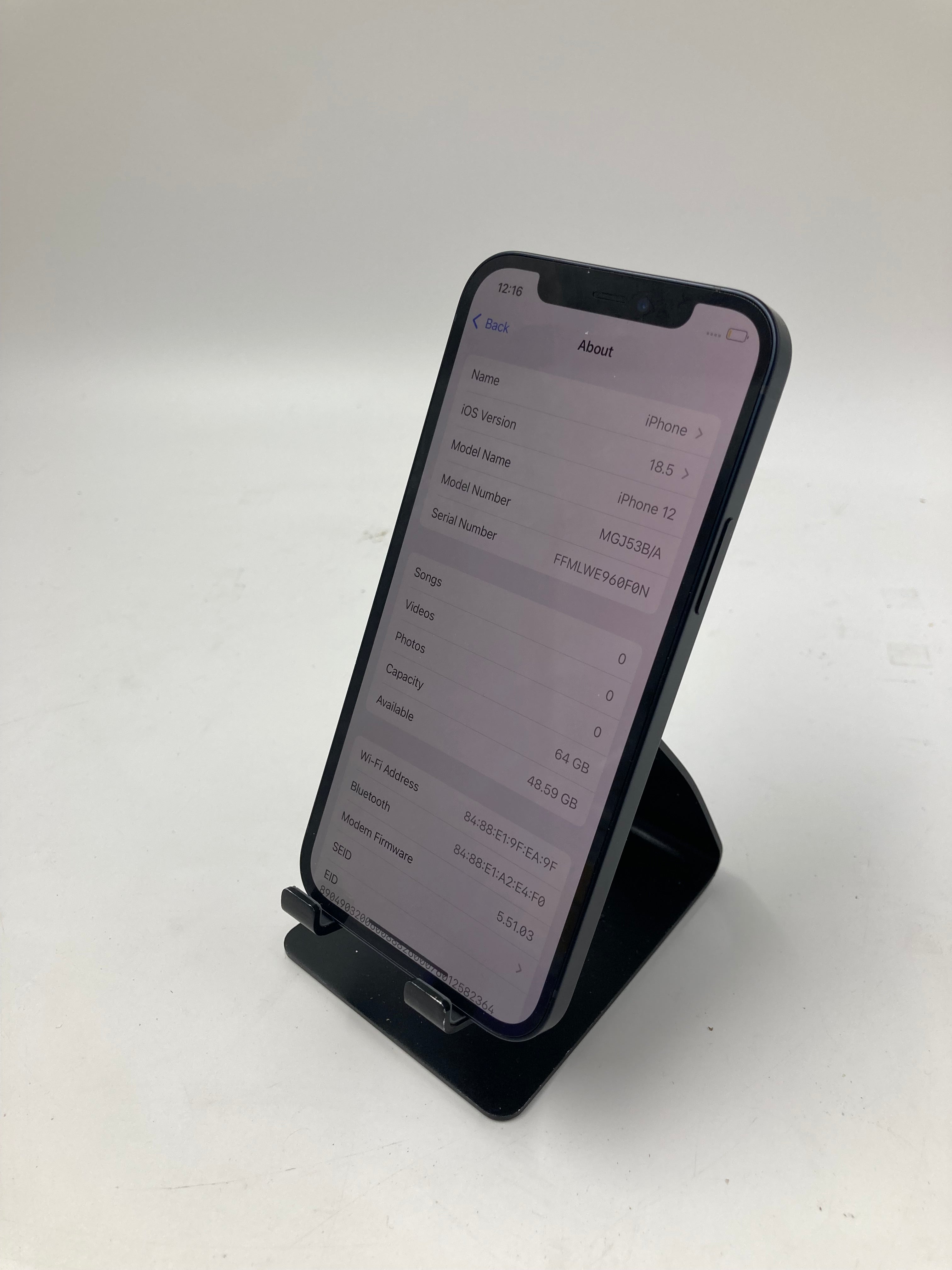 Apple iPhone 12 6.1" A2403 64GB Storage Black Unlocked 100% Battery Health