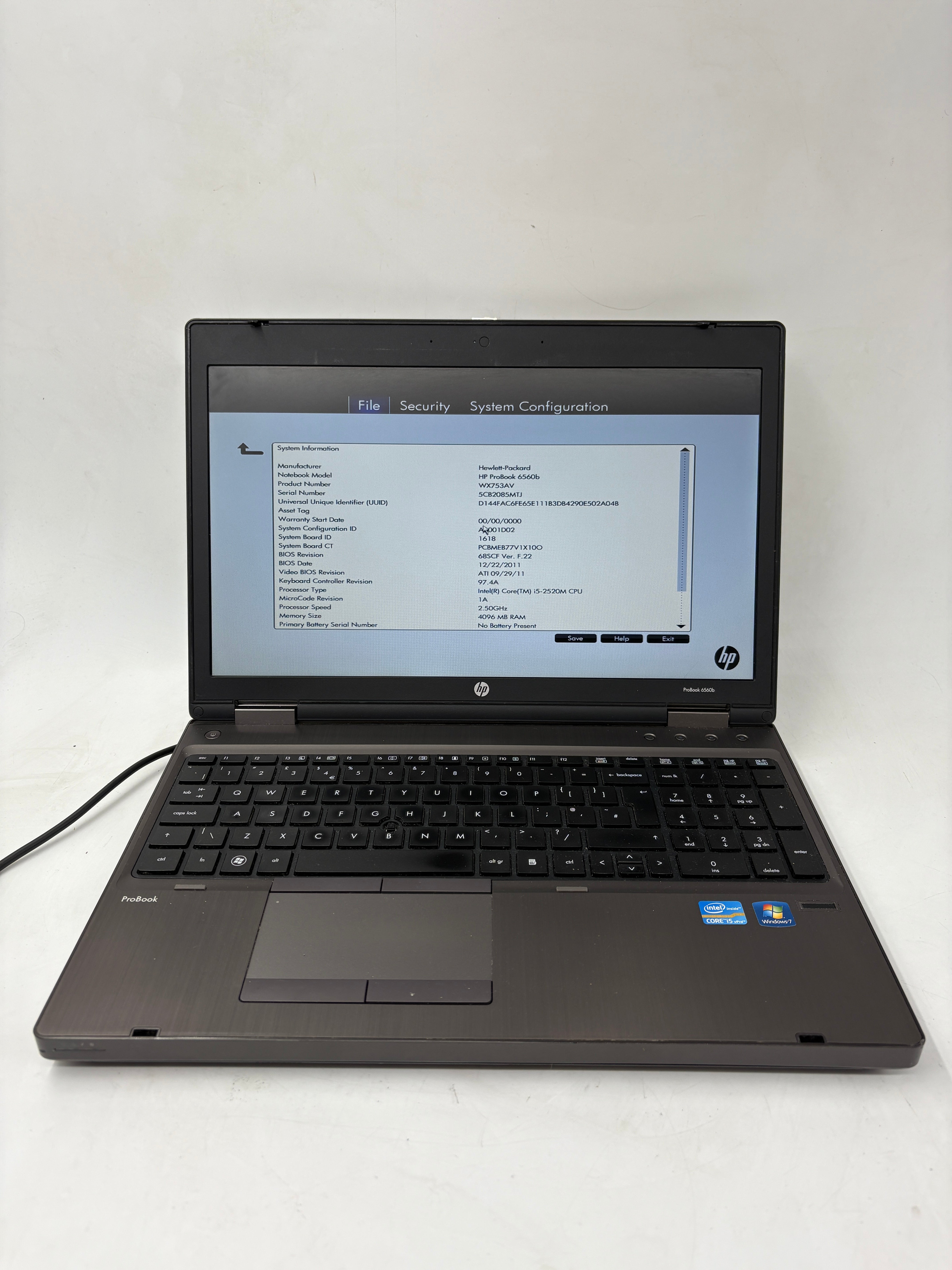 HP Laptop ProBook 6560b 15.6" Screen i5 2nd Gen 4GB RAM NO SSD NO OS