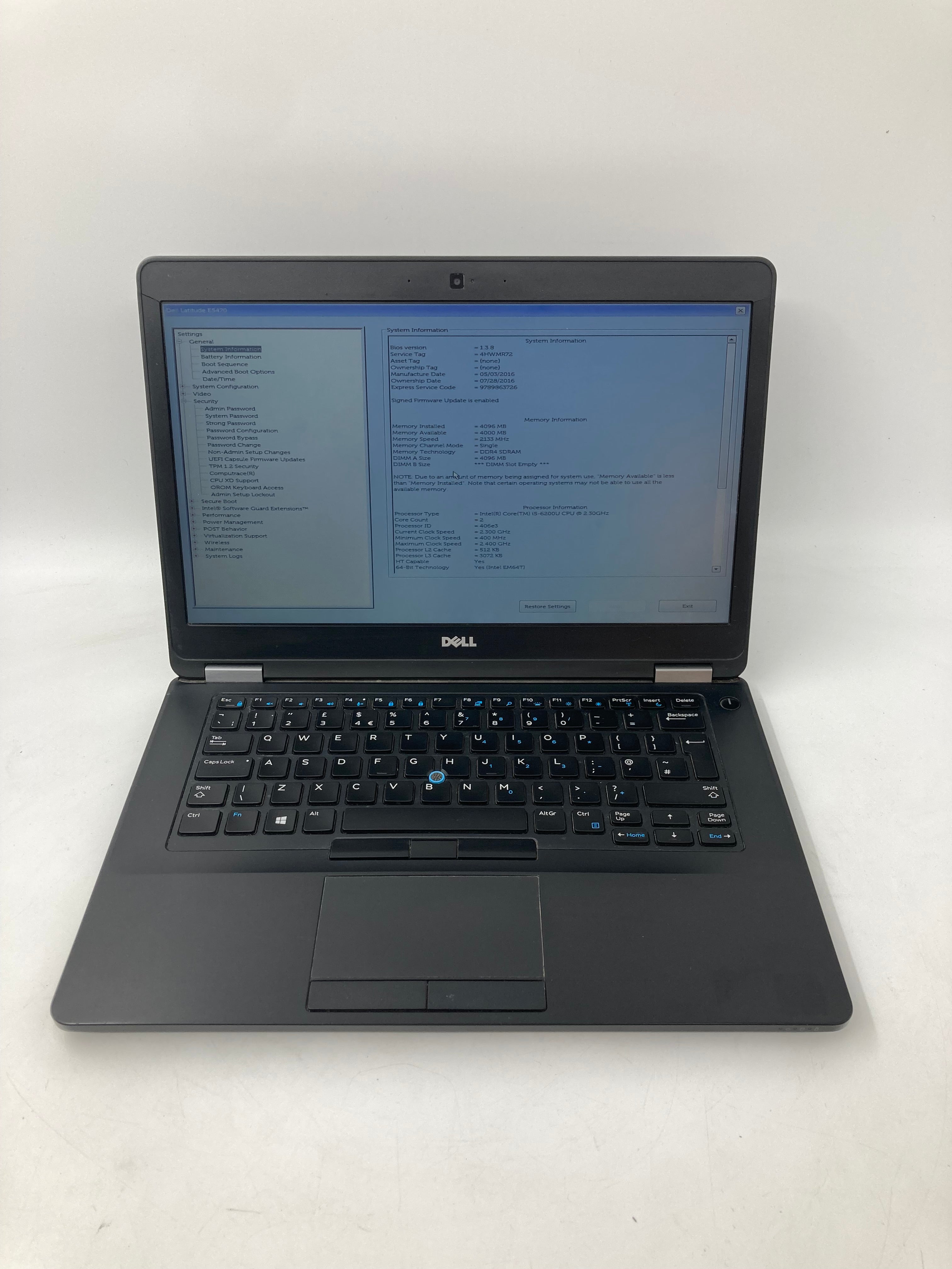 Dell Laptop Latitude E5470 14" i5 6th Gen 4GB RAM No HDD No OS