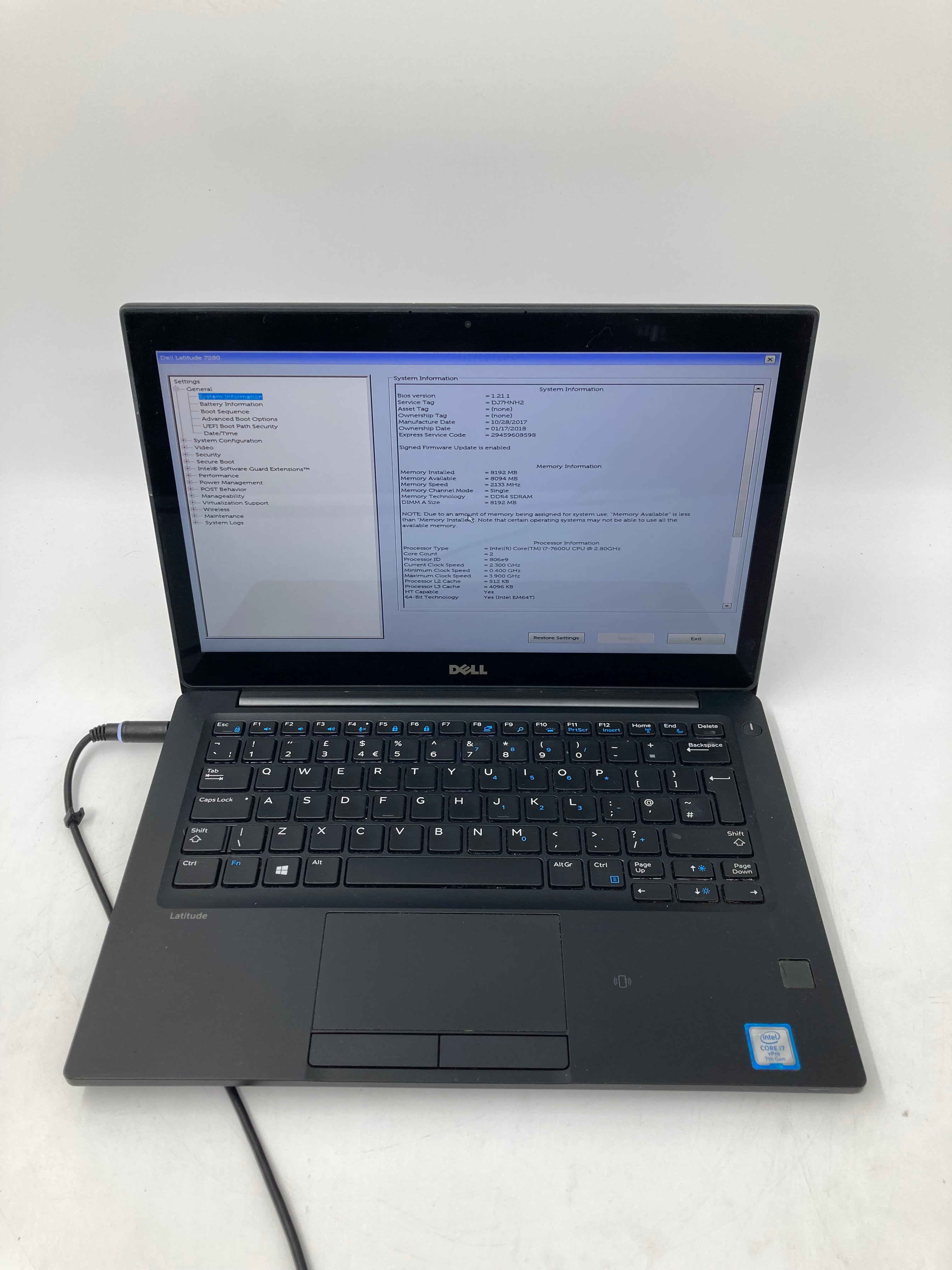 Dell Laptop Latitude 7280 12" i7 7th Gen 8GB RAM No HDD No OS *Spares*