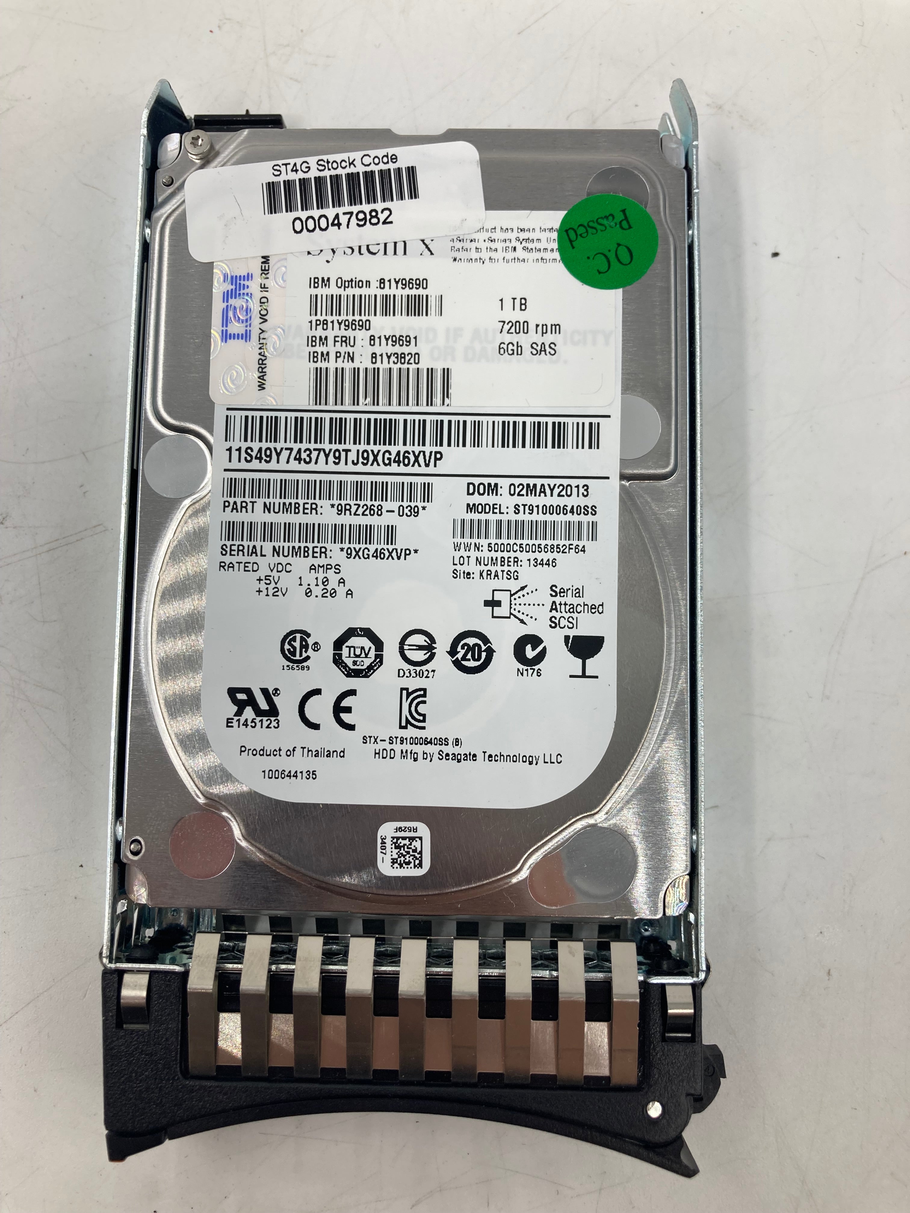 IBM HDD 2.5" SAS 1TB 7.2K RPM 6Gbps FRU 81Y9691 Lot of 6
