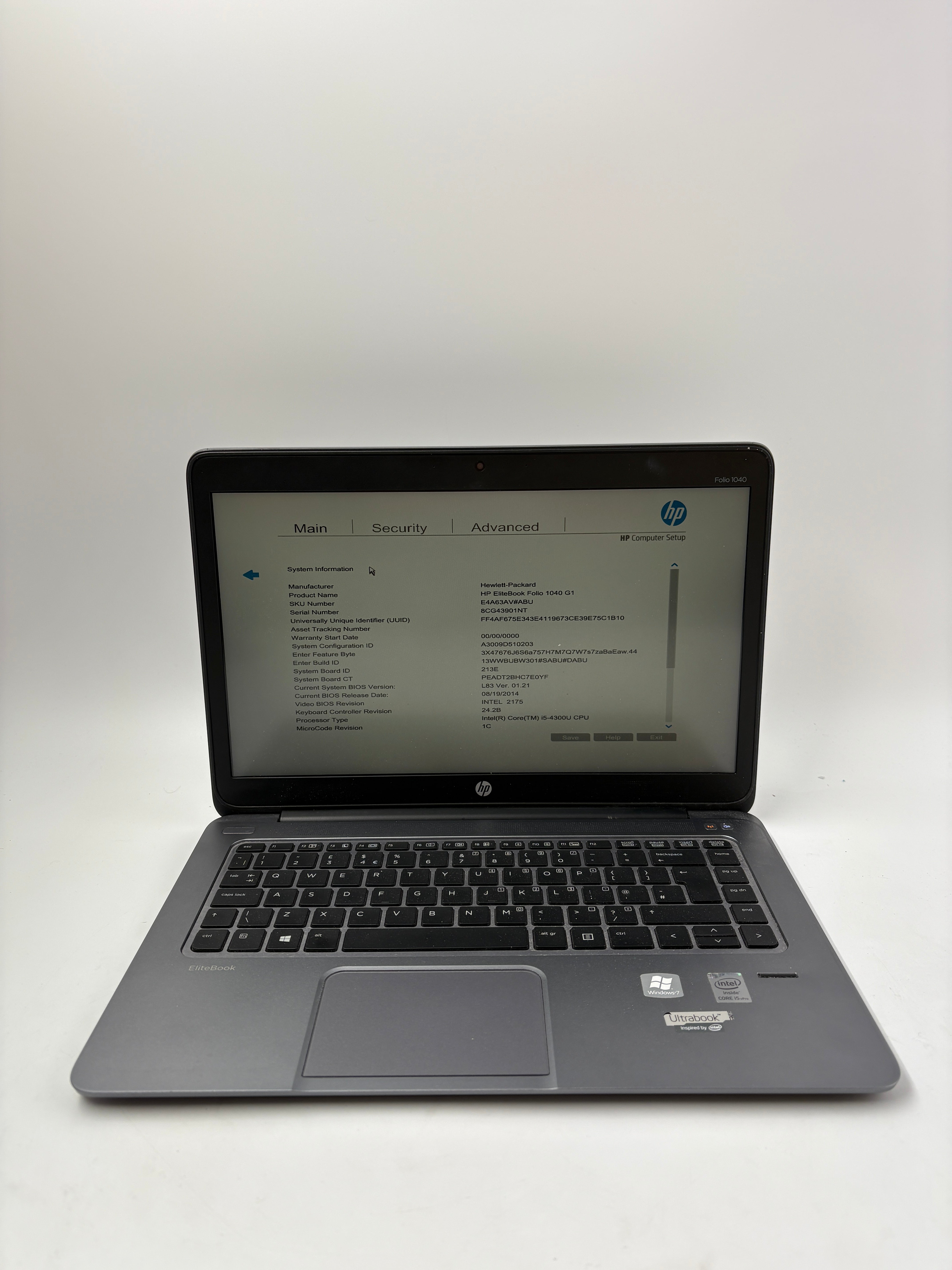 HP Laptop EliteBook Folio 1040 G2 14" Screen i5 4th Gen 4GB RAM NO SSD NO OS