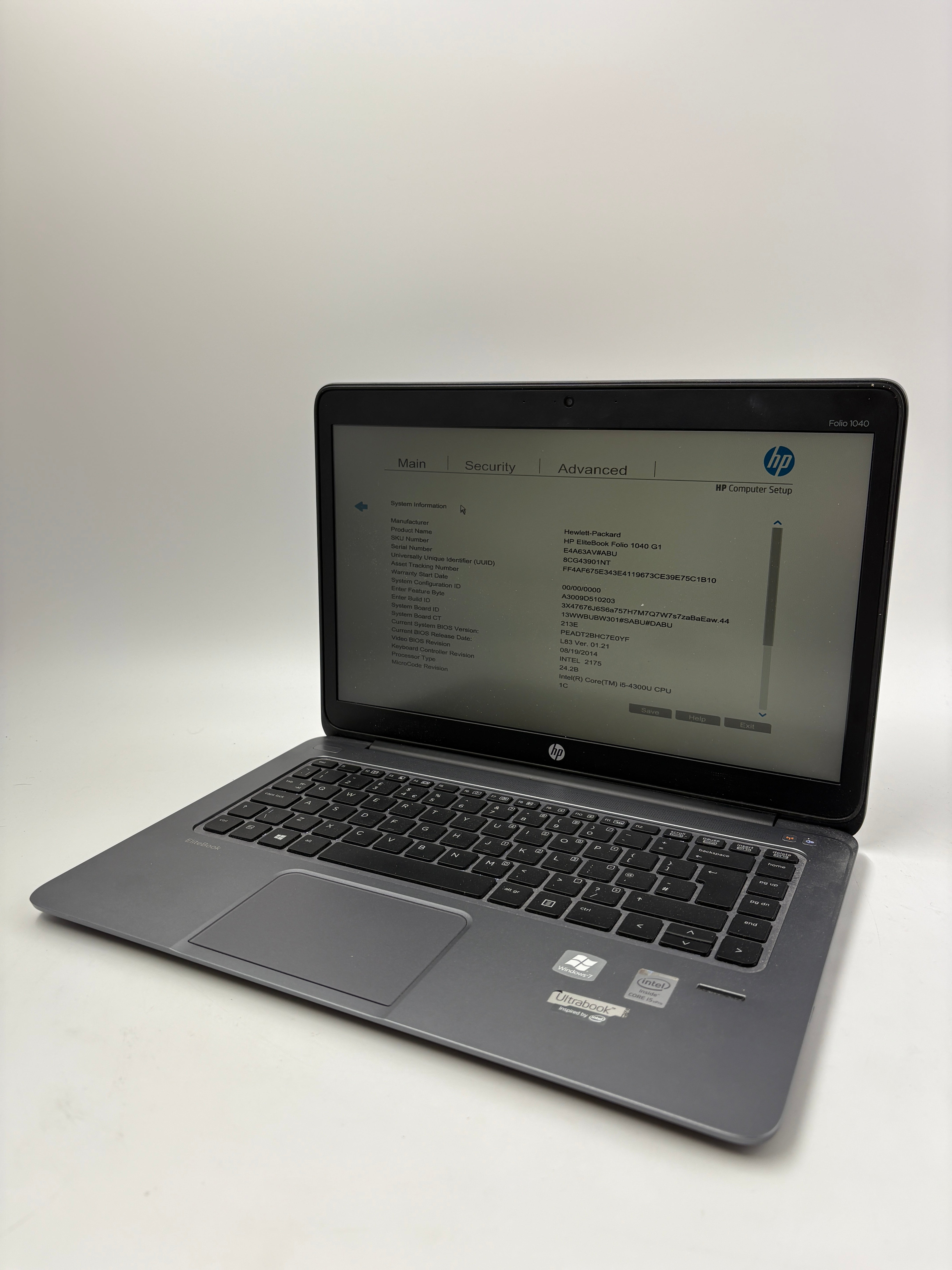HP Laptop EliteBook Folio 1040 G2 14" Screen i5 4th Gen 4GB RAM NO SSD NO OS
