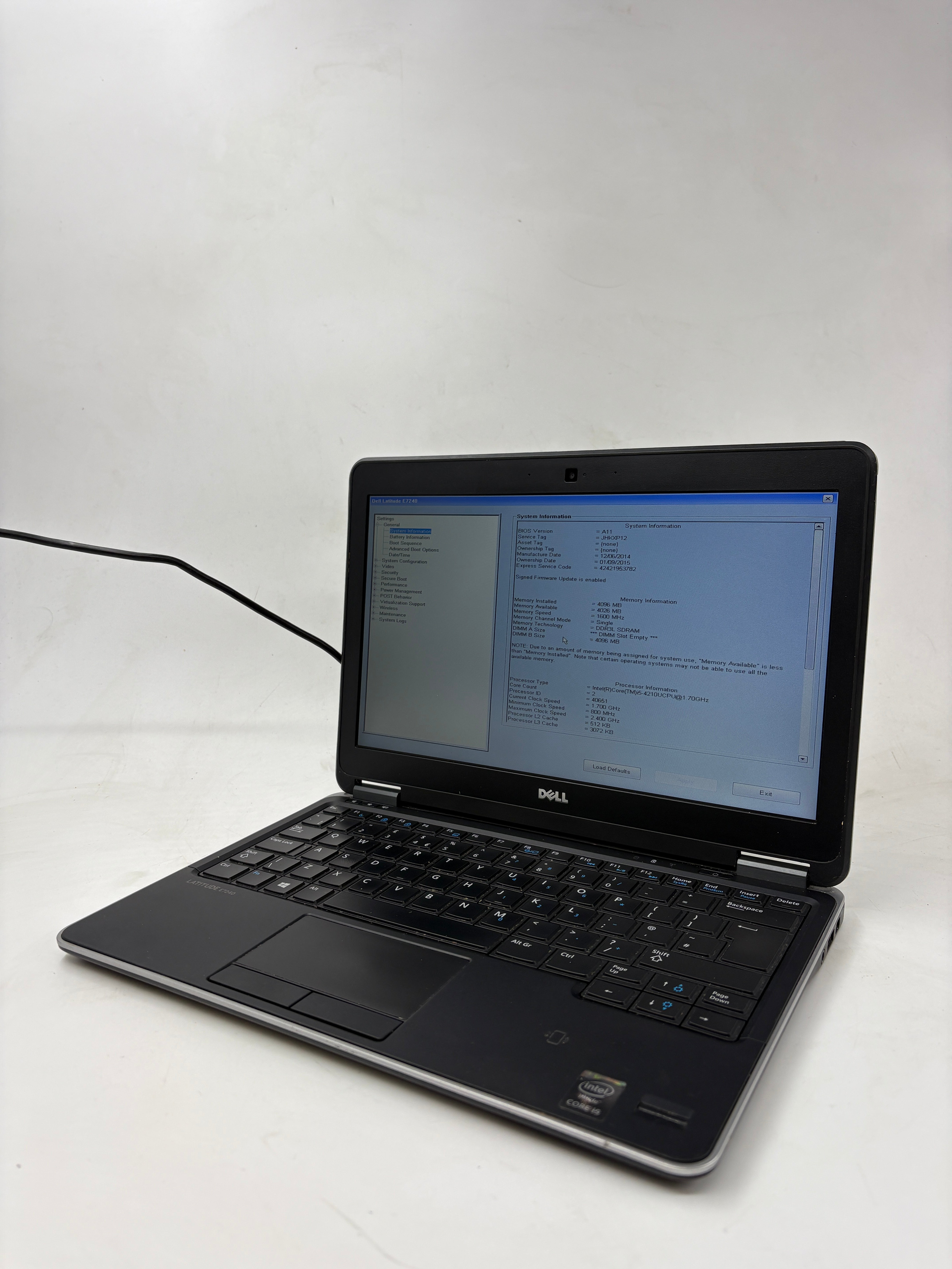 Dell Laptop Latitude E7240 12.5" Screen i5 4th Gen 4GB RAM NO SSD NO OS