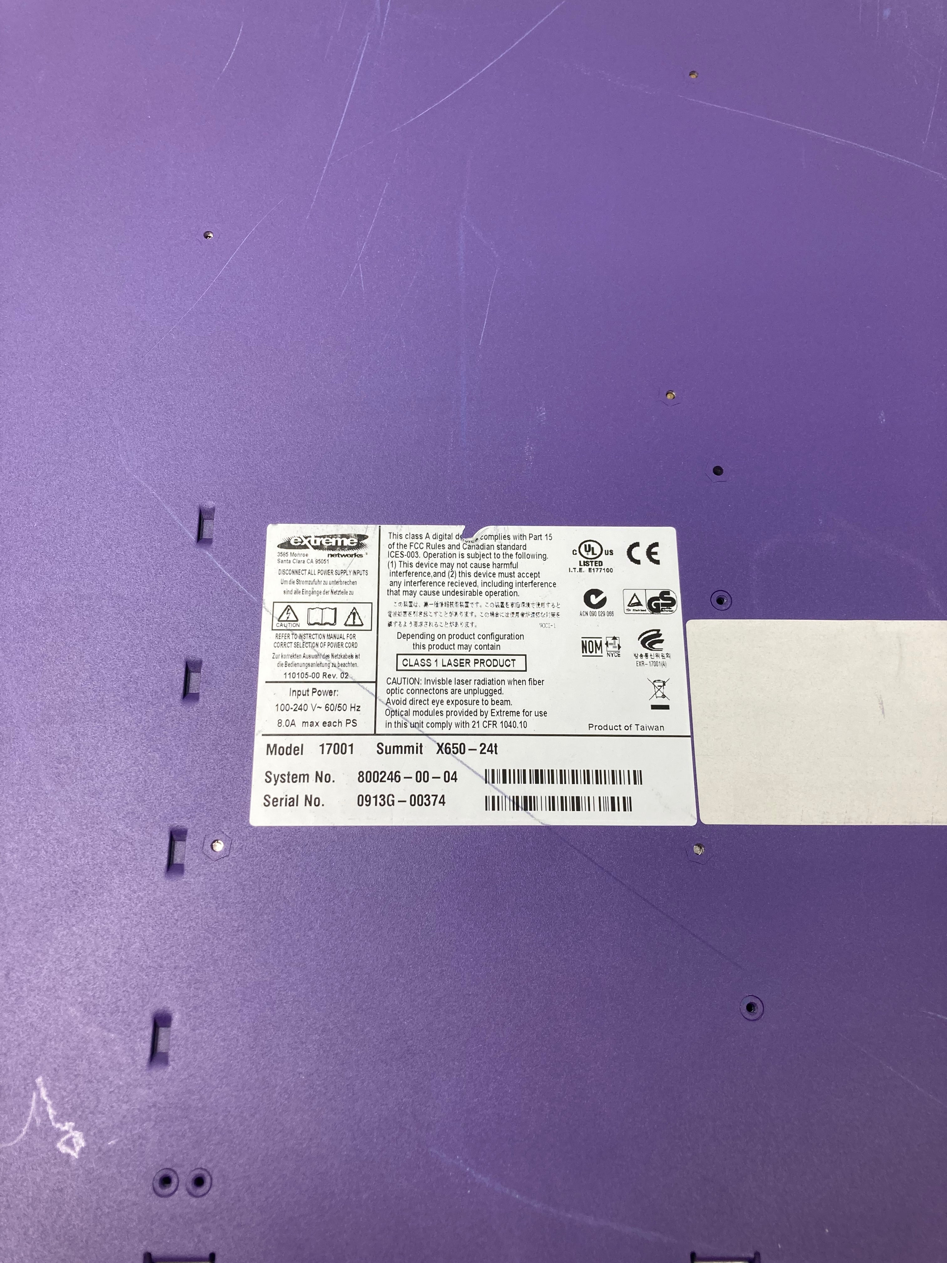 Extreme Networks Summit X650-24t | 24-Port 10GbE | VIM1-10G8X Module | Dual PSU