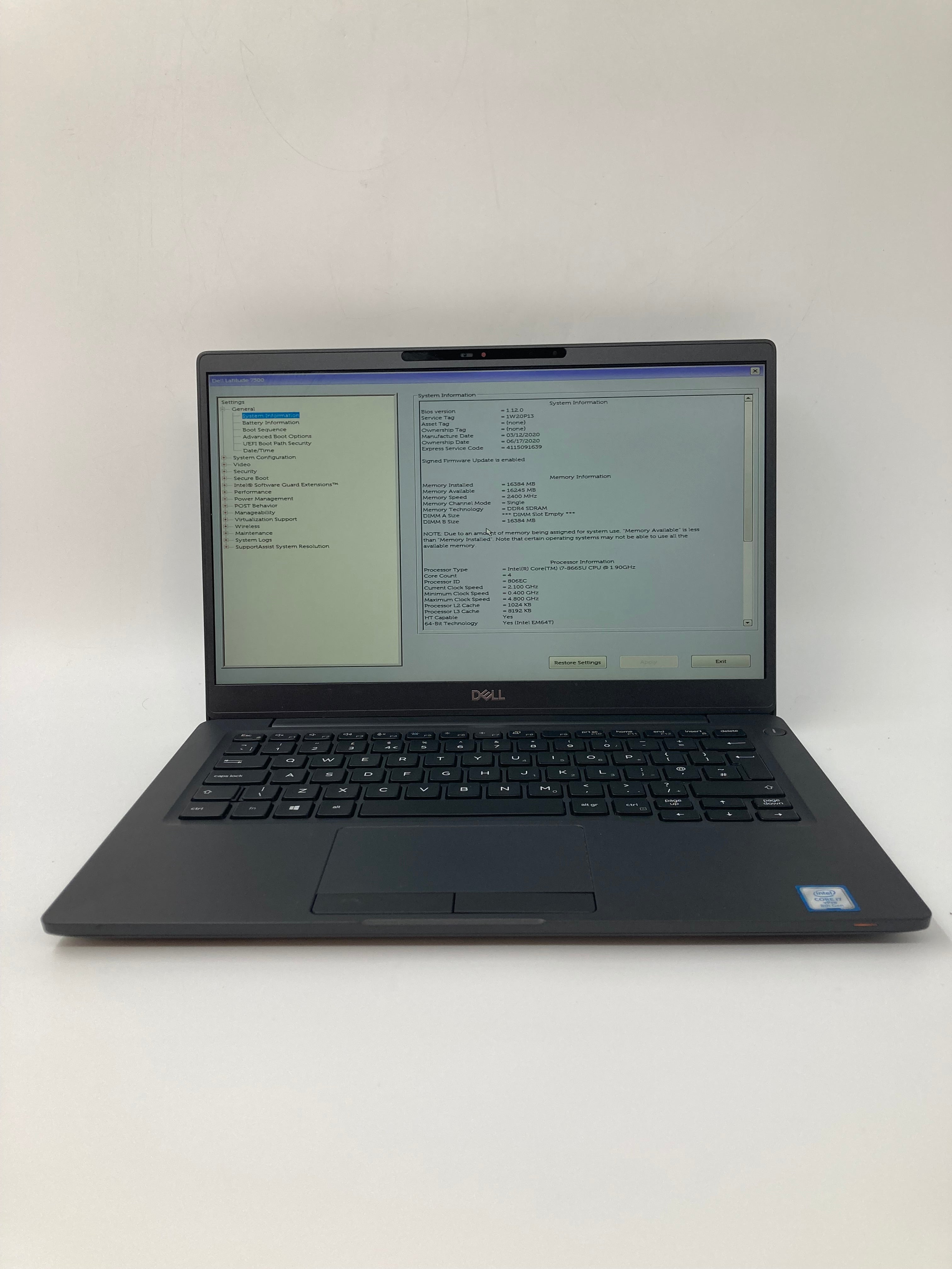 Dell Laptop Latitude 7300 13.3" Screen i7 8th Gen 16GB RAM No SSD No OS Spares
