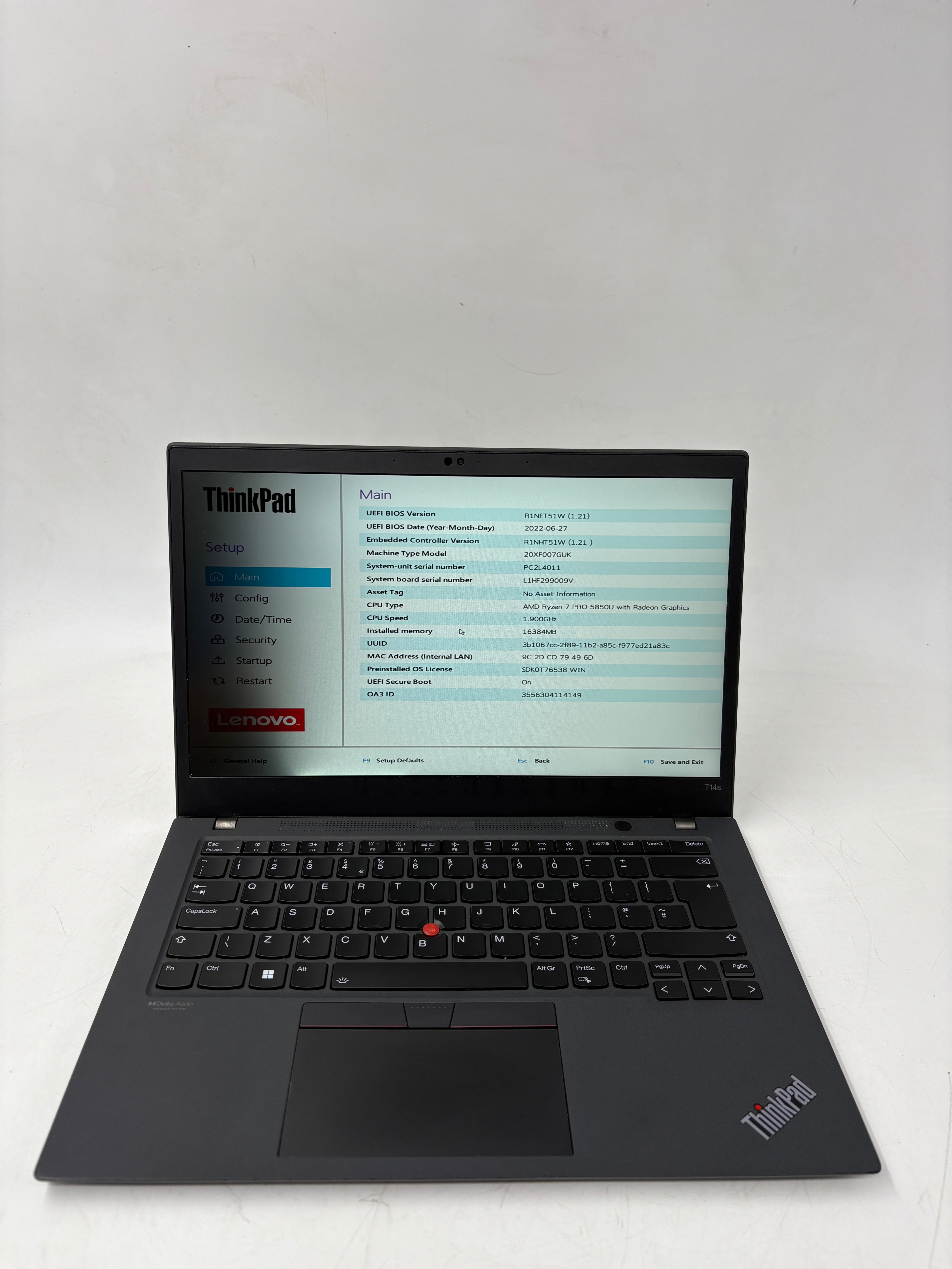 Lenovo Laptop ThinkPad T14S G2 14" Screen Ryzen PRO 5850U 16GB RAM 512GB SSD W11