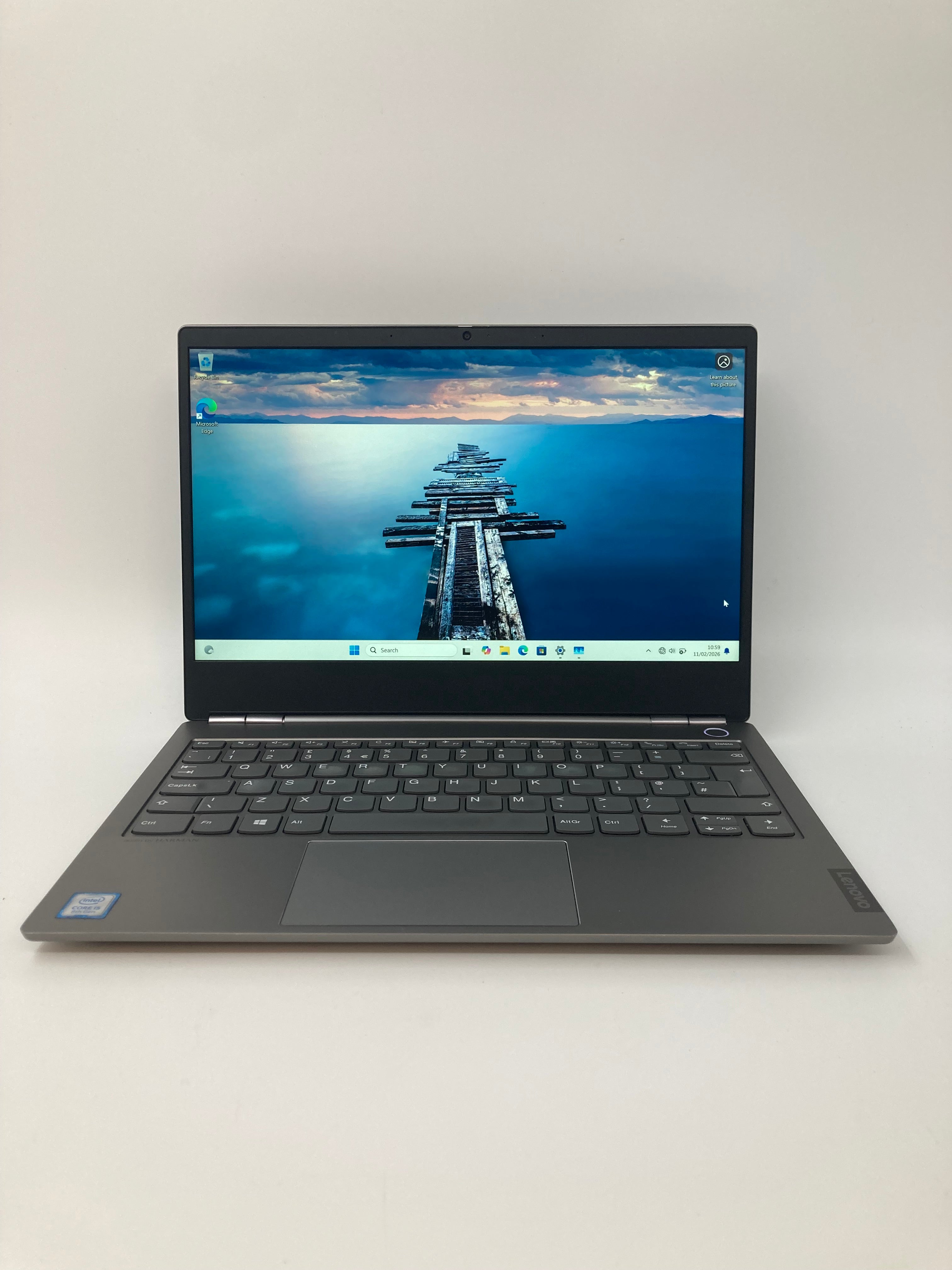 Lenovo ThinkBook 13S-IWL front view showing keyboard and 13" screen