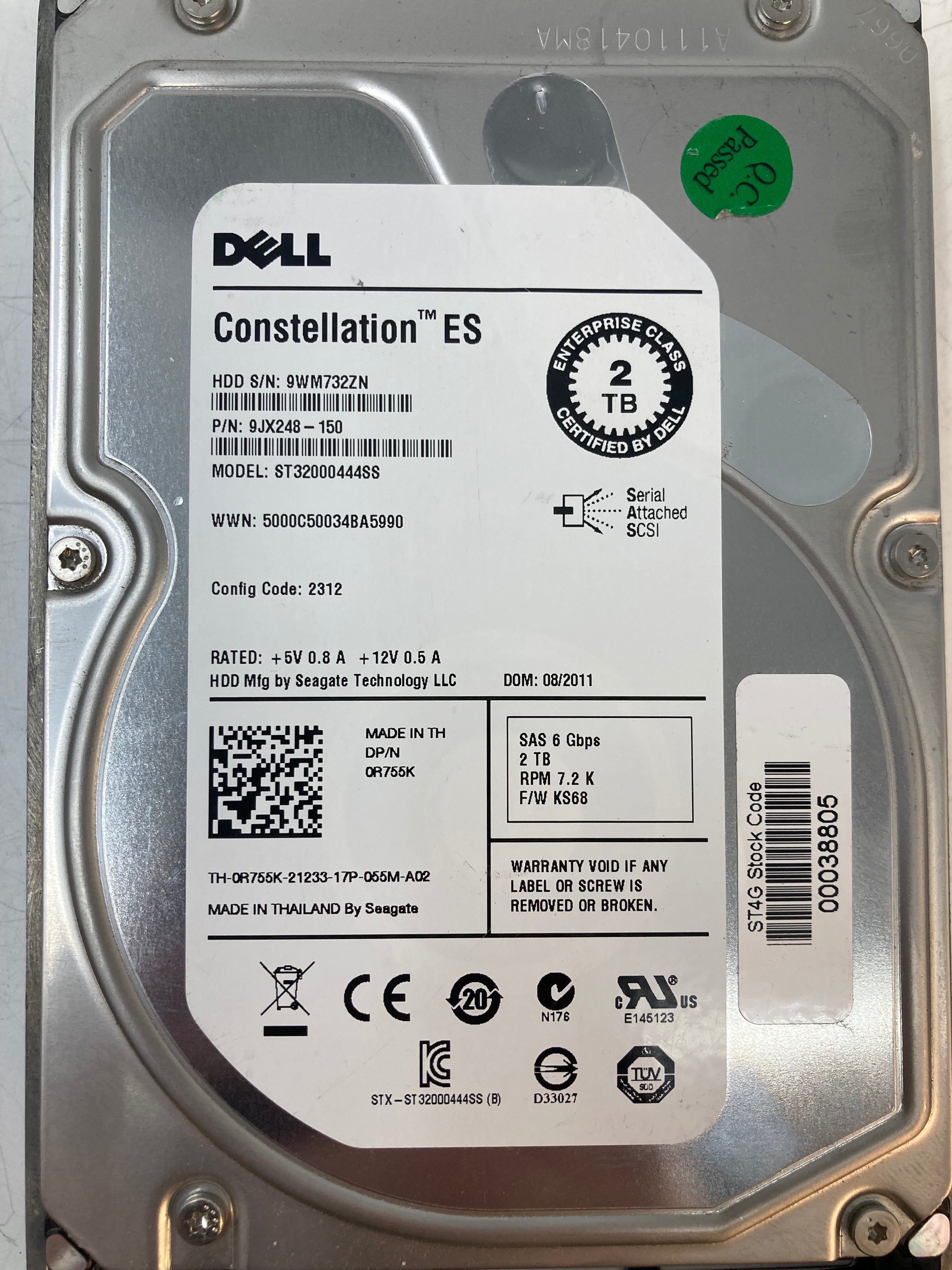 Dell HDD | 2TB | 3.5 inch | SAS | ST32000444SS | 7.2K RPM | 6Gbps