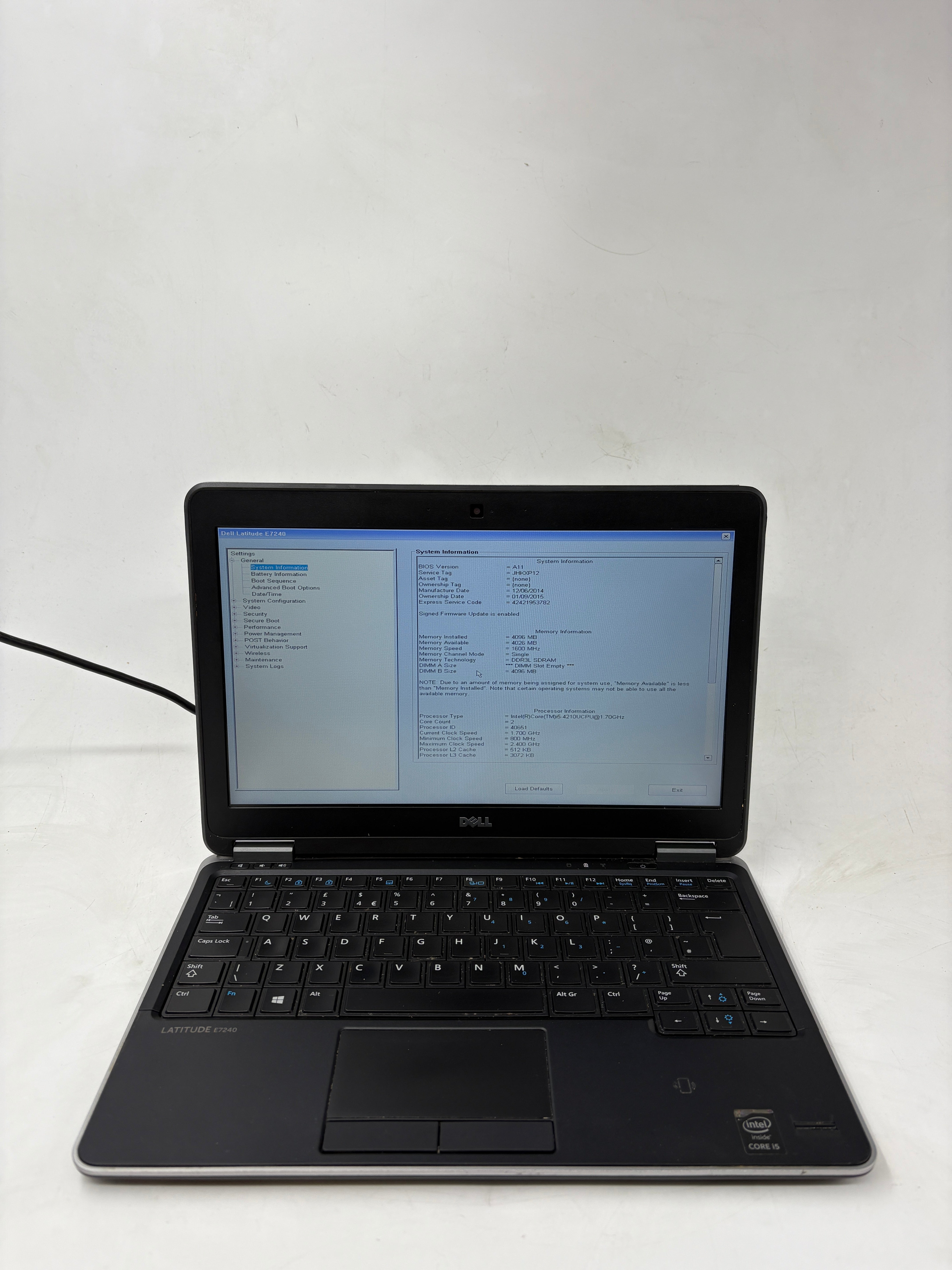 Dell Laptop Latitude E7240 12.5" Screen i5 4th Gen 4GB RAM NO SSD NO OS