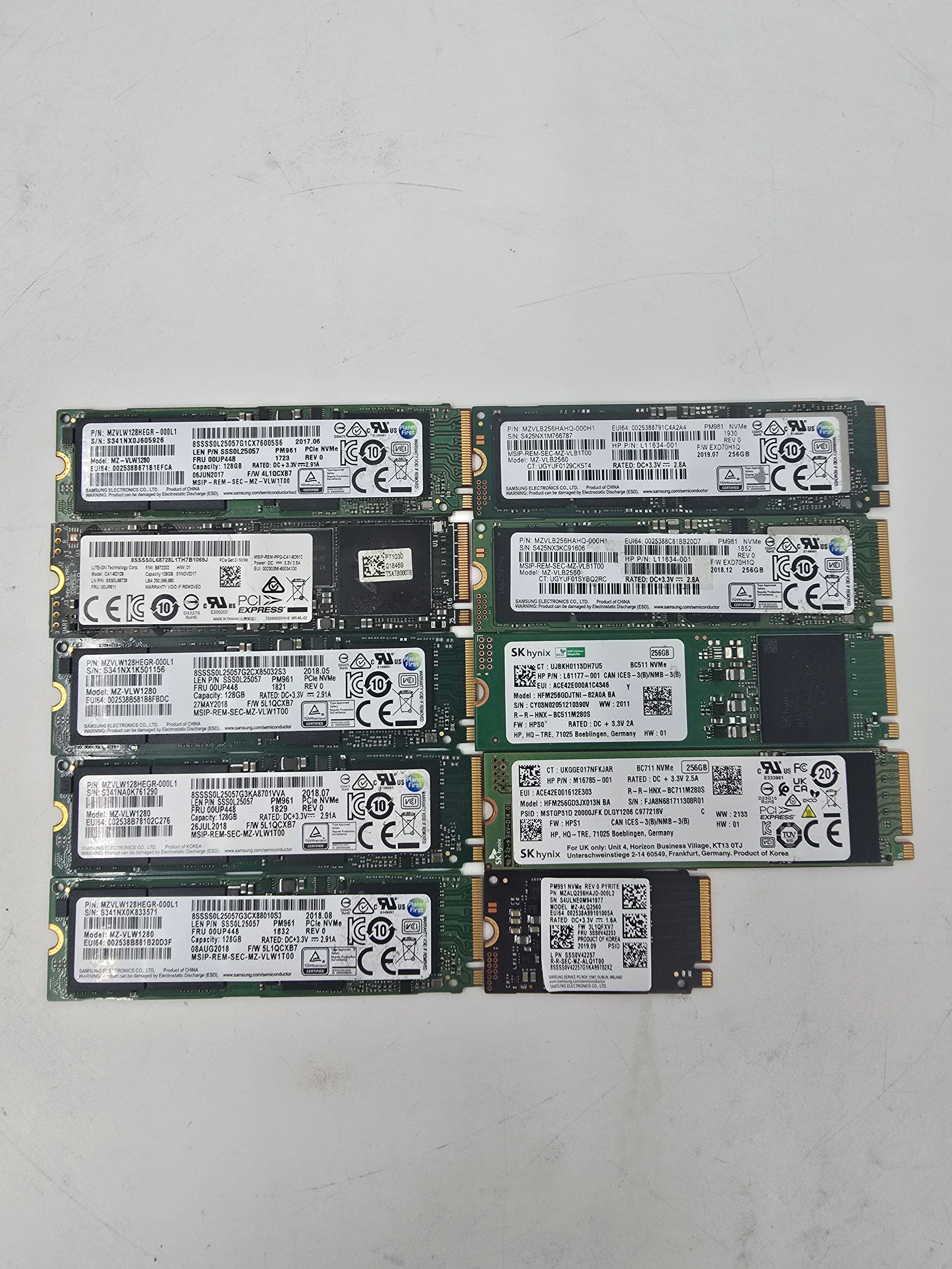 Solid State Drive 128GB 256GB M.2 NVME 2280 2242 SSD Lot of Ten