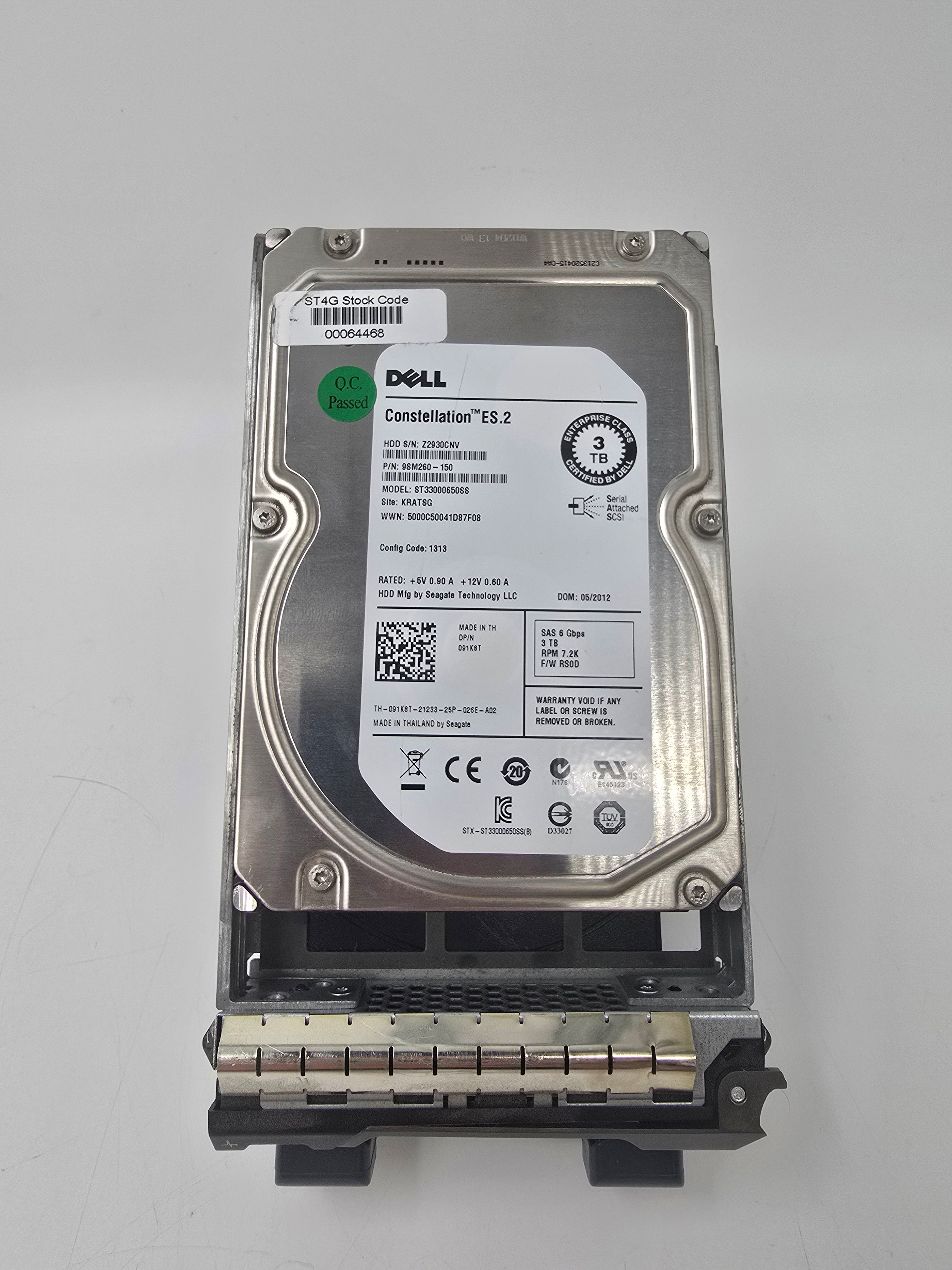 Dell Hard Disk Drive | 3TB | SAS | 3.5" | DP/N 091K8T | 7.2K | 6Gbps | HDD
