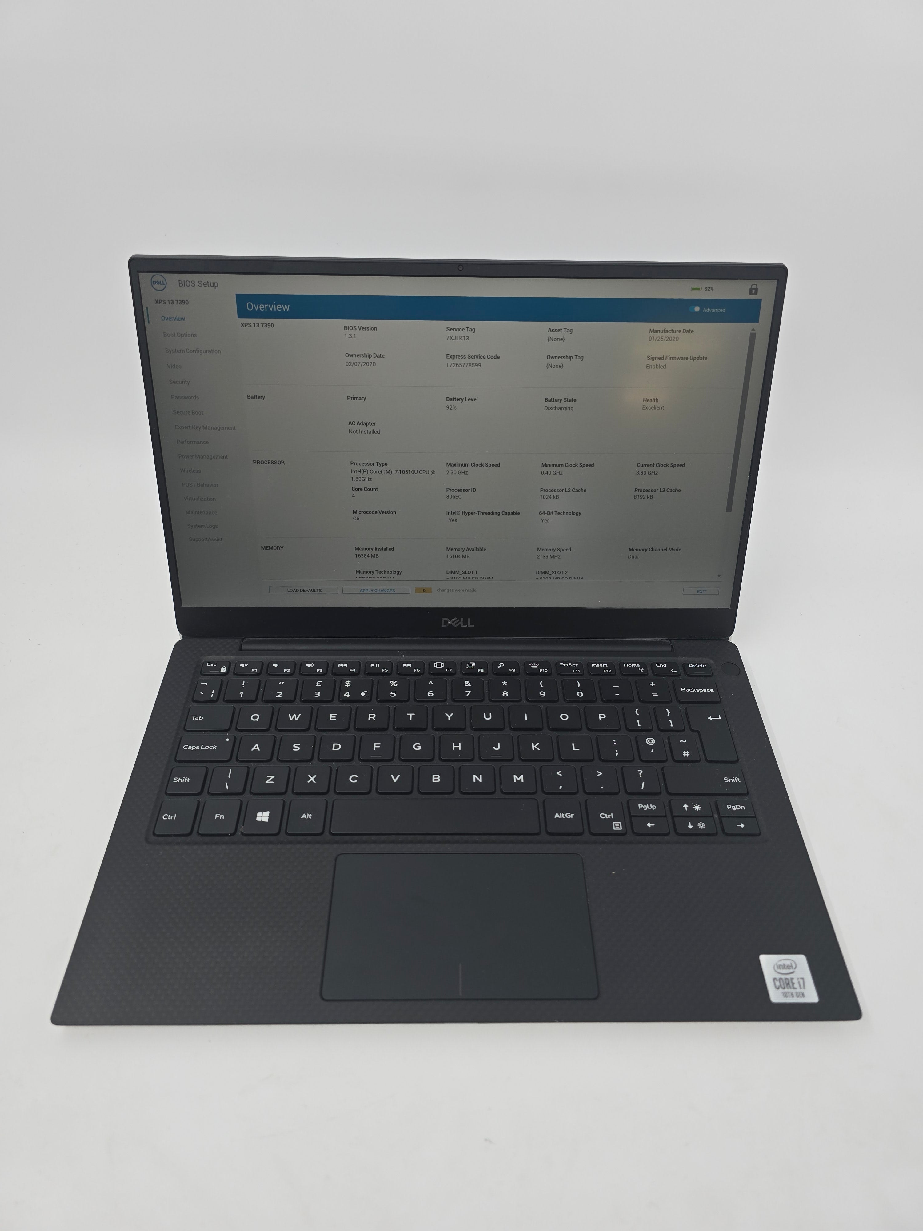 Dell Laptop XPS 13 7390 13.3" Screen i7 10th Gen 16GB RAM 512GB SSD W11