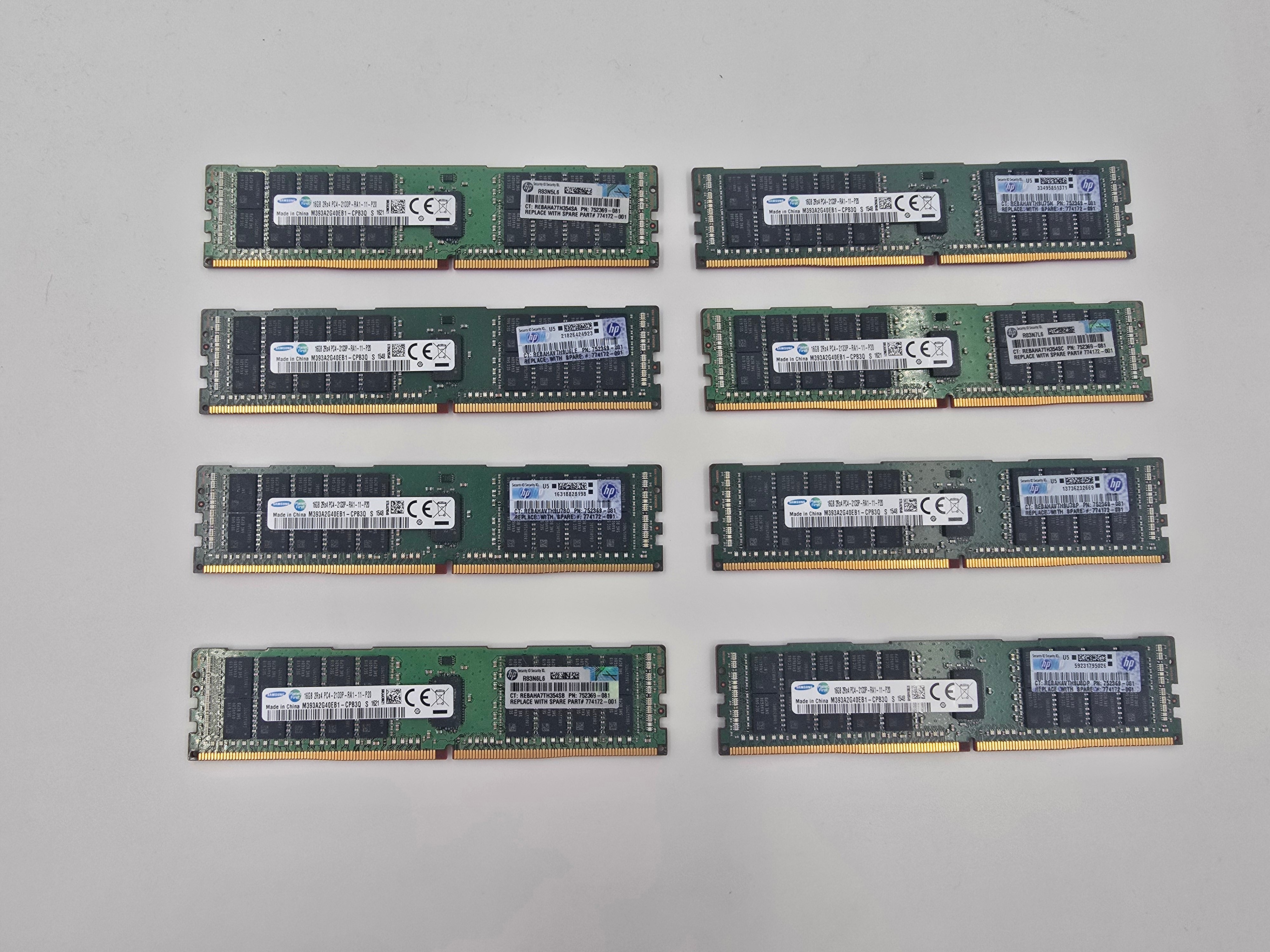 128GB (8x16GB) HP 2Rx4 PC4-2133P DDR4 ECC RDIMM 752369-081 Matched Server RAM